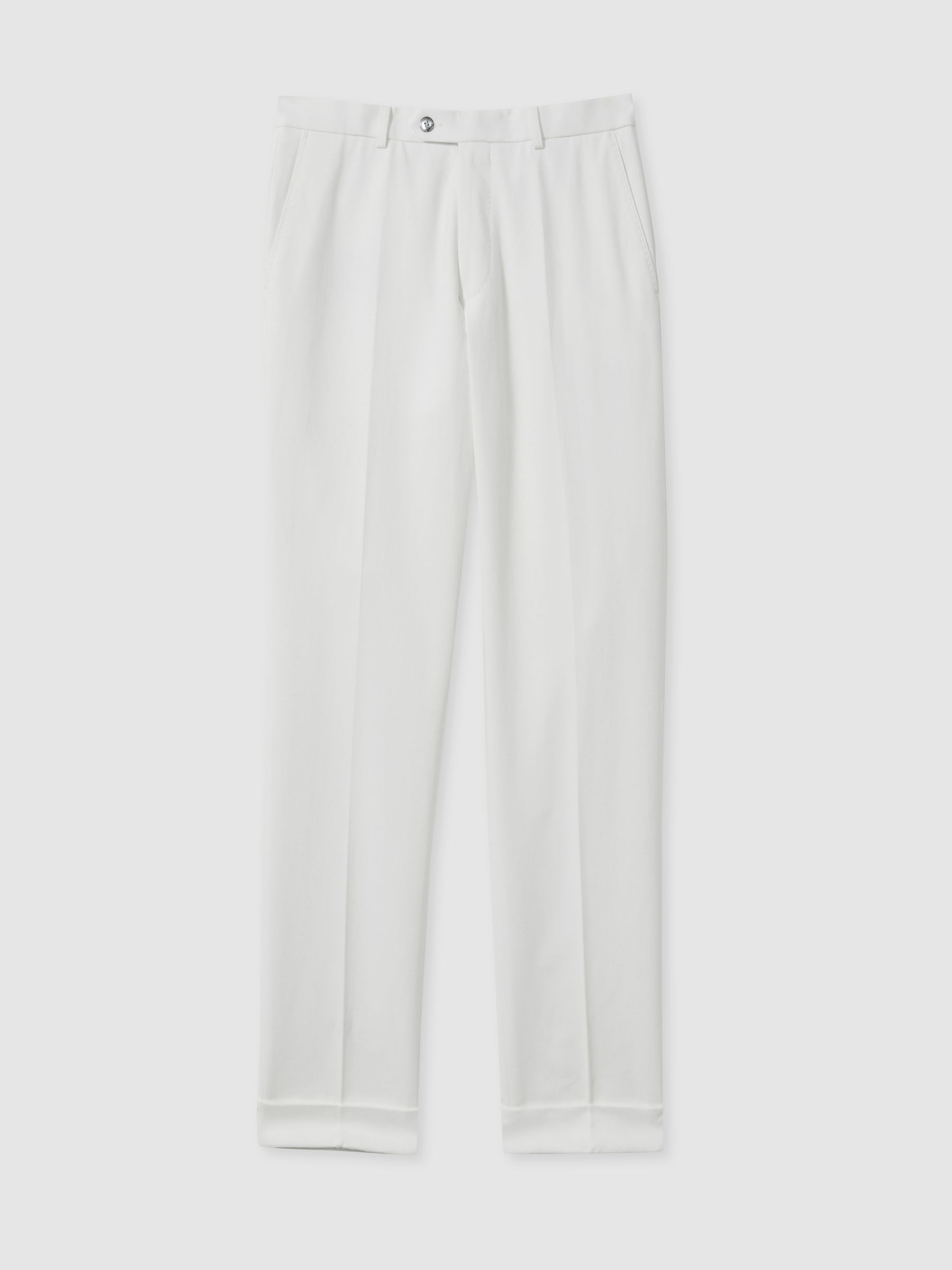 Oscar Jacobson Slim Fit 100% Cotton Turn-Up Trousers in Snow White
