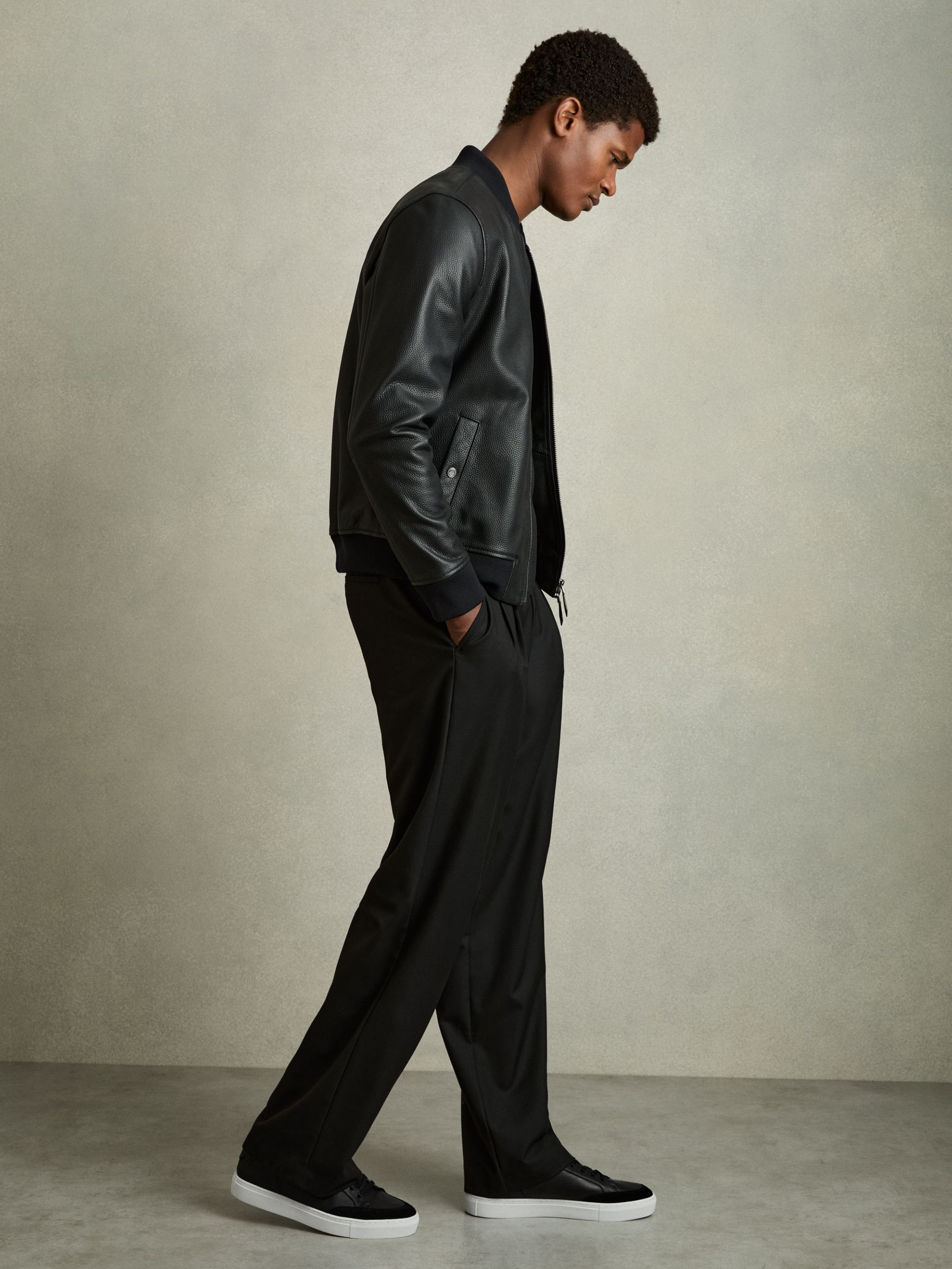 Leather Low Top Trainers in Black