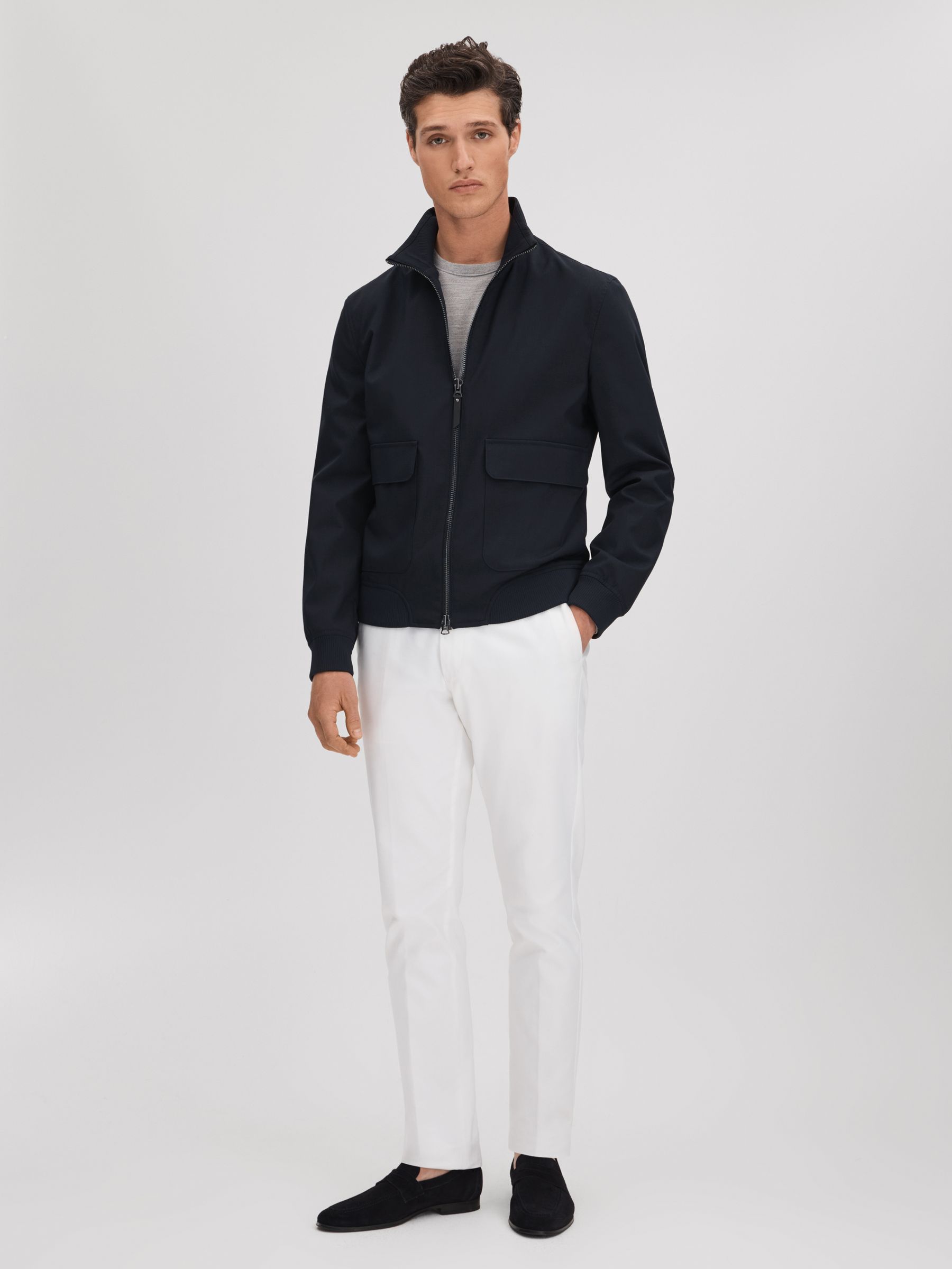 Funnel Neck Zip-Through Jacket in Navy