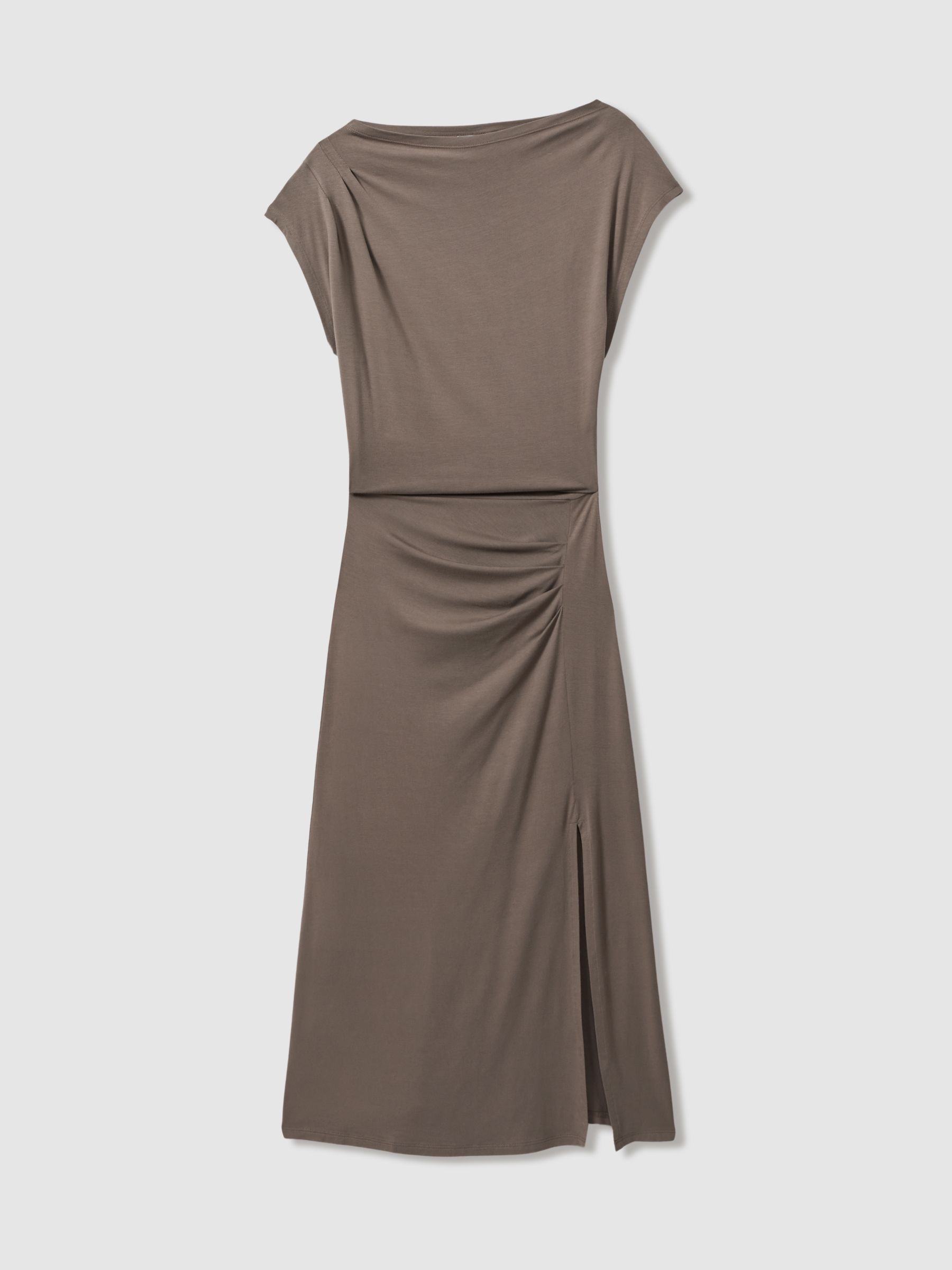 Ruched Jersey Midi Dress in Mocha