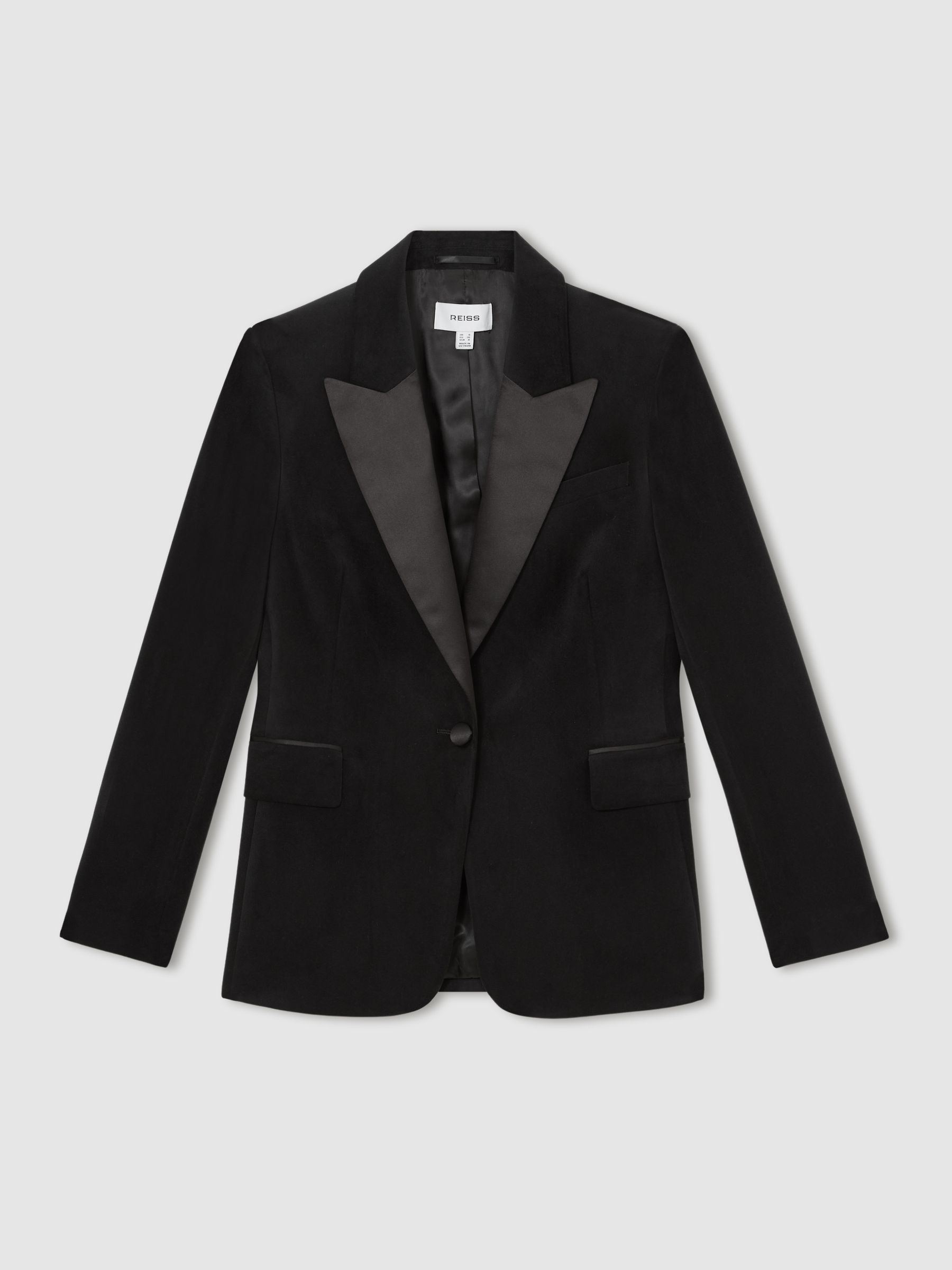 Velvet Single-Breasted Blazer in Black