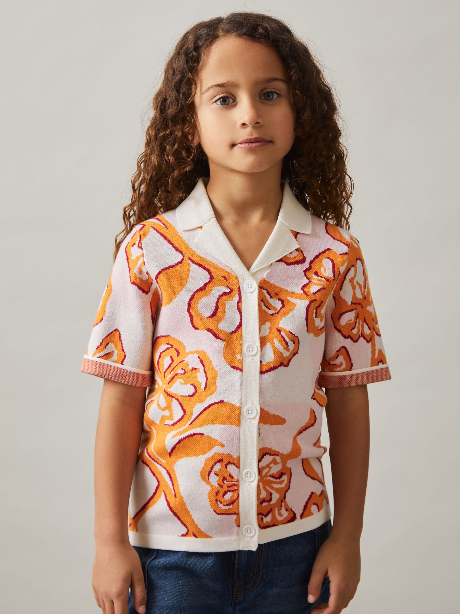 13-14 yrs Floral Intarsia Knit Top in Pink