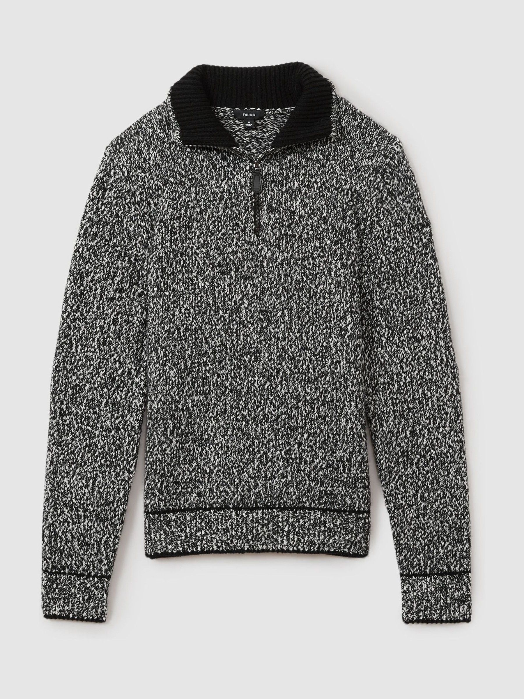 Marled Cotton and Wool Funnel-Neck Jumper in Black/White