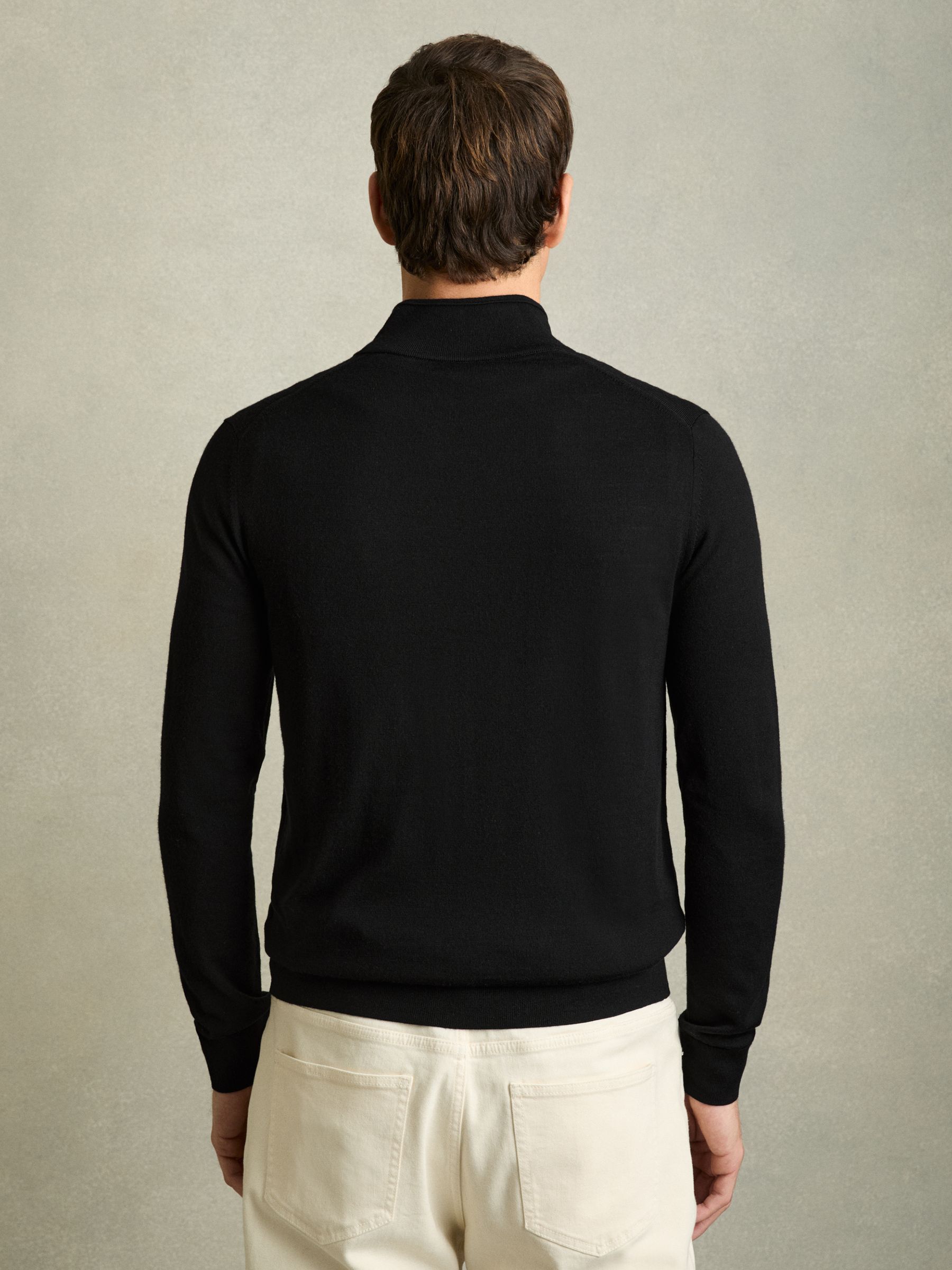 Merino Wool Zip-Through Cardigan in Black