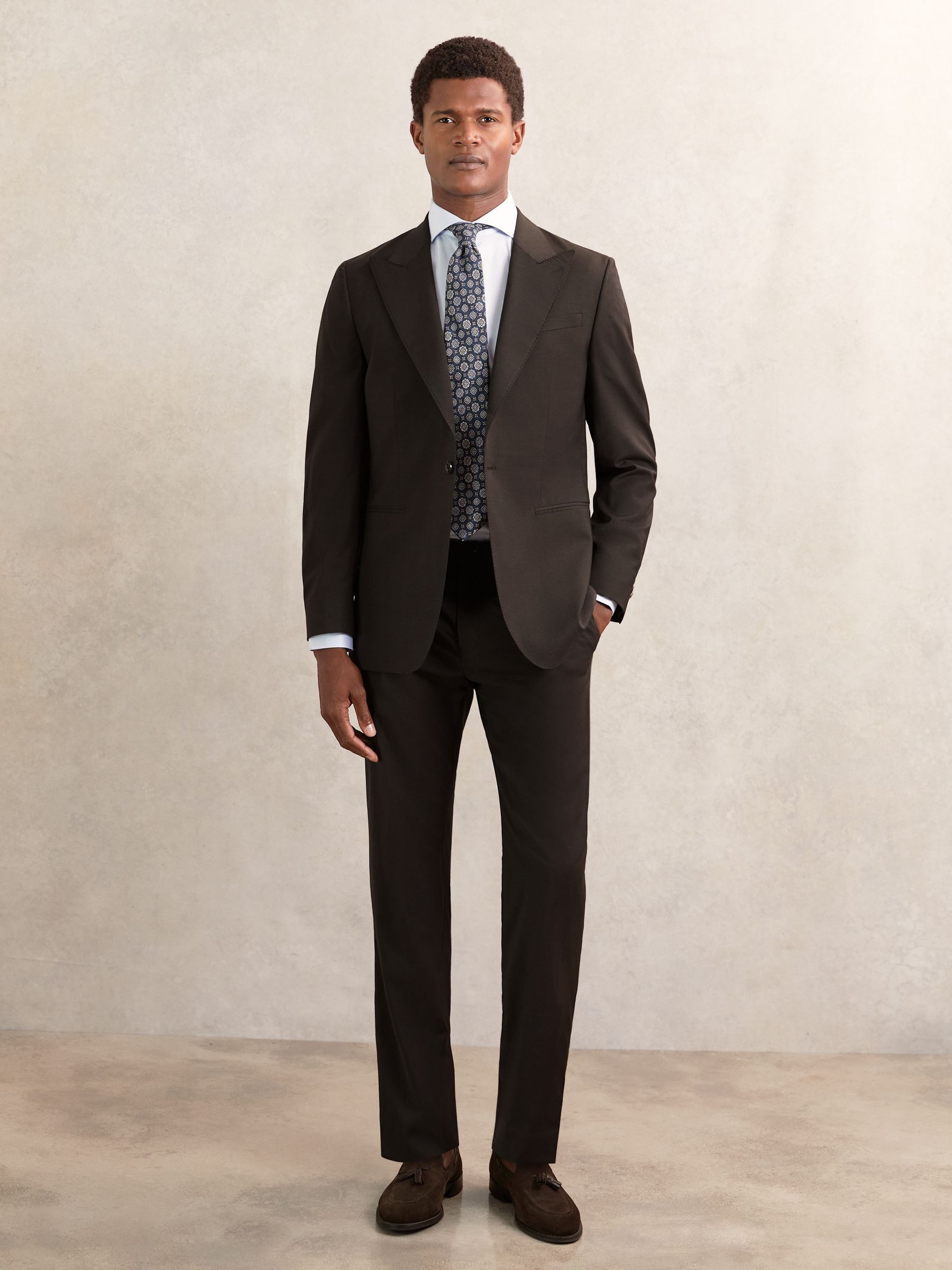 Regular-Fit Single-Breasted Wool-Blend Suit Blazer in Chocolate Brown