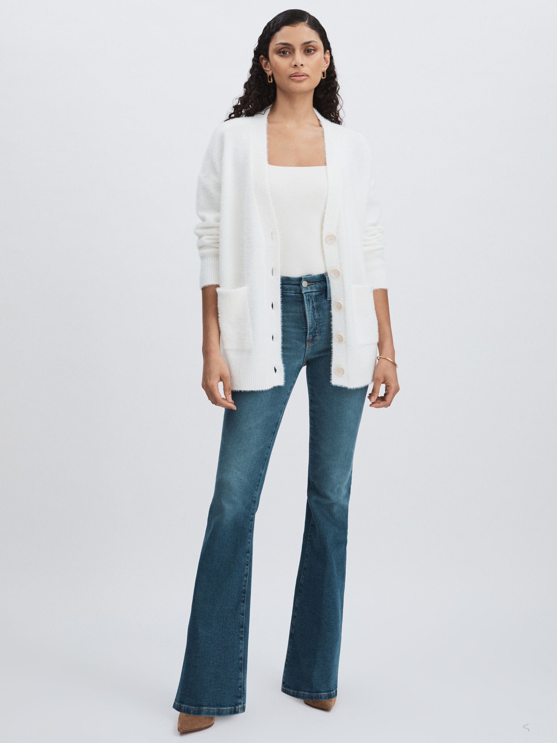 Good American Oversized Plush Cardigan in White