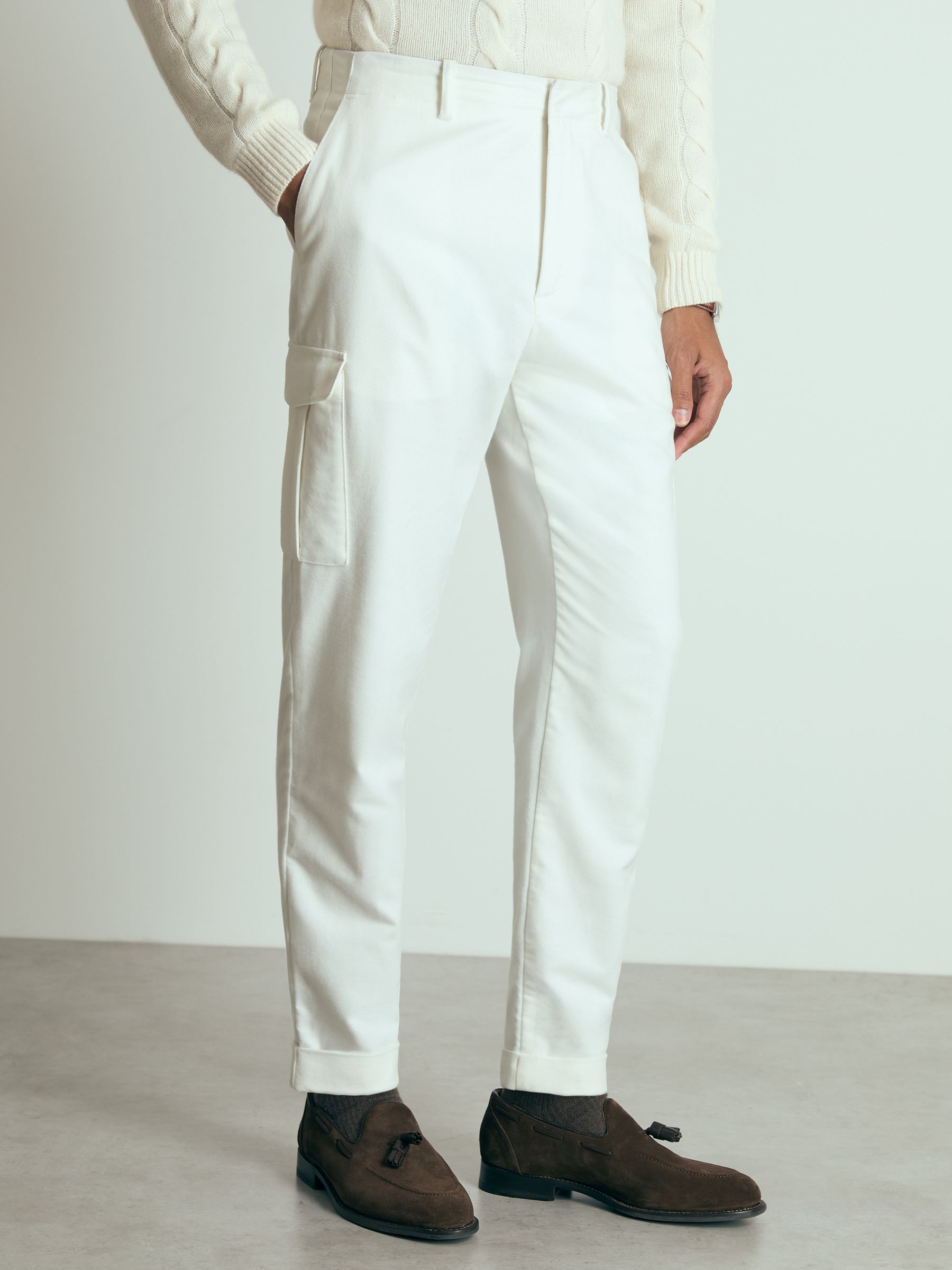 Atelier Cotton-Moleskin Cargo Trousers in White