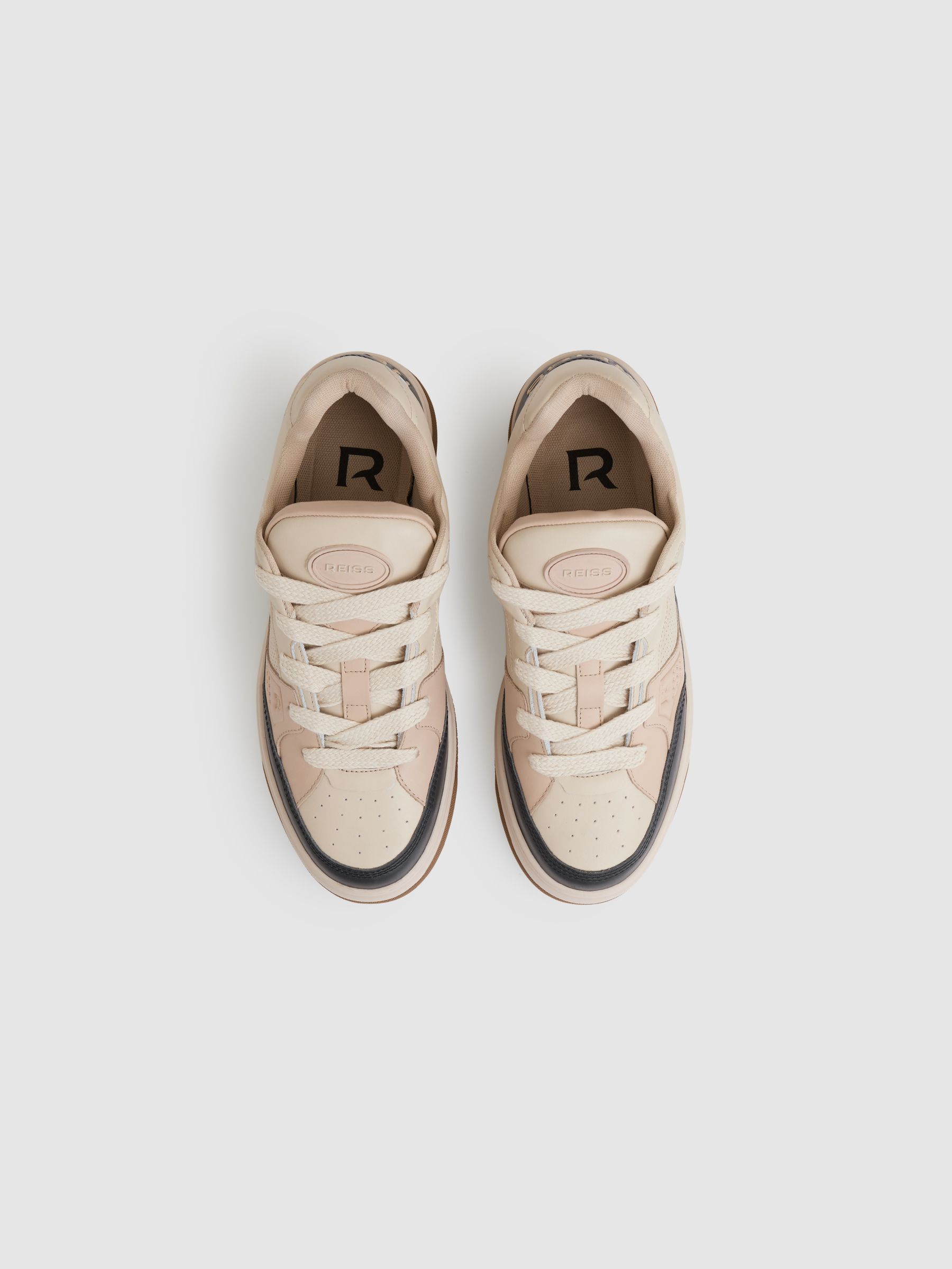 Panelled Leather Trainers in Ecru/Charcoal
