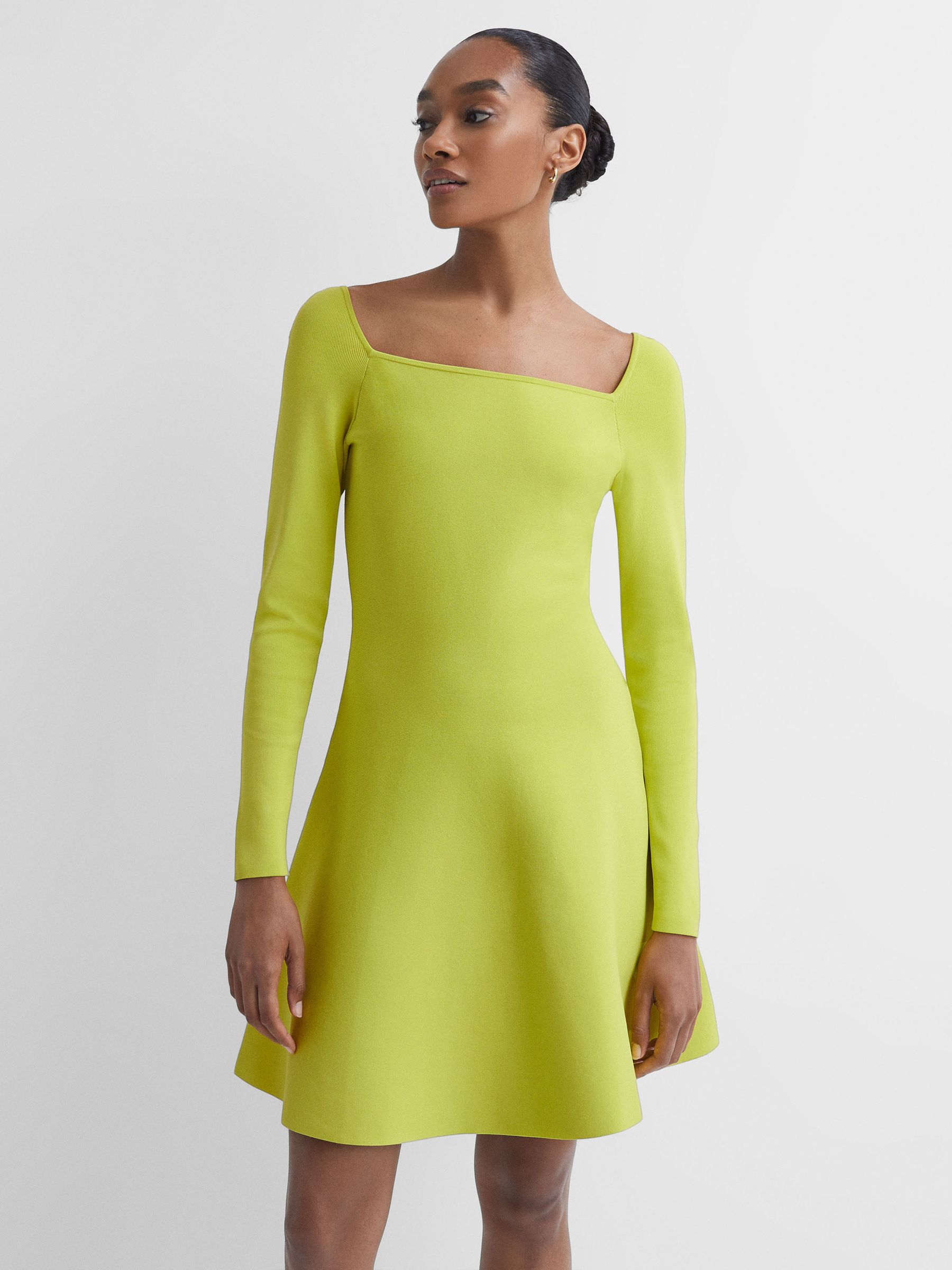 Florere Knitted Skater Mini Dress in Lime