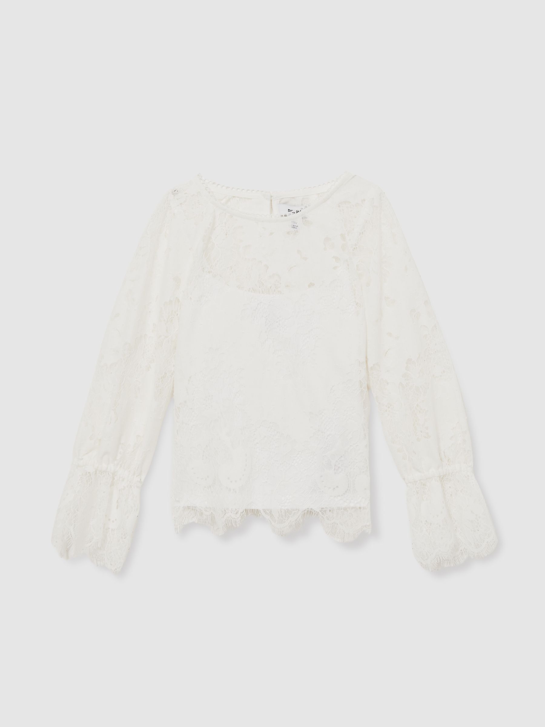 4-9 yrs Lace Long-Sleeve Top in Ivory