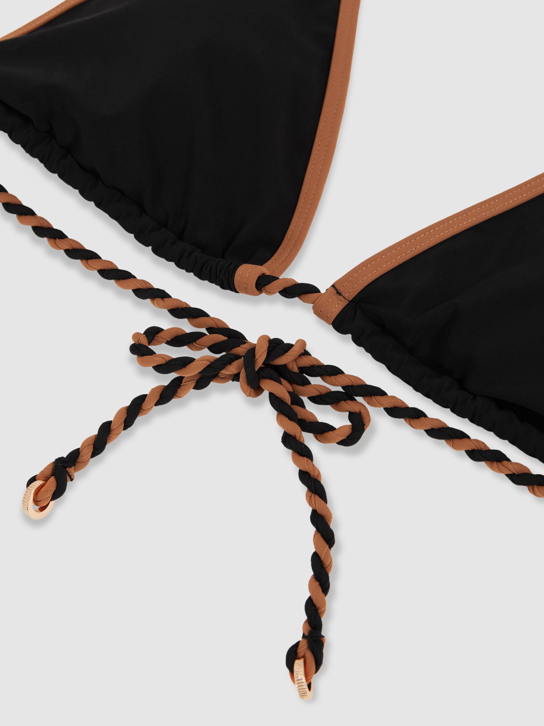Triangle Twist-Strap Bikini Top in Black/Brown