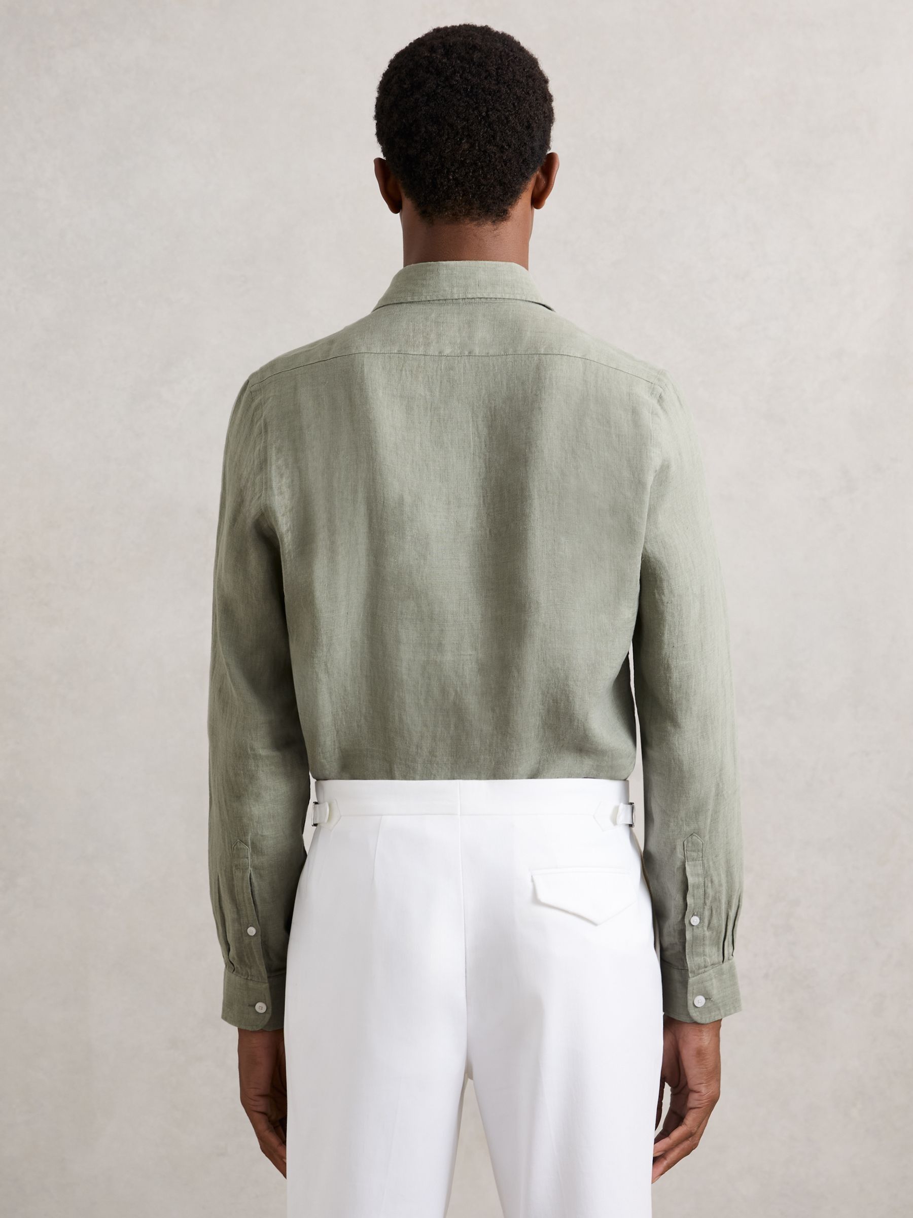 Linen Button-Through Shirt in Thyme Green
