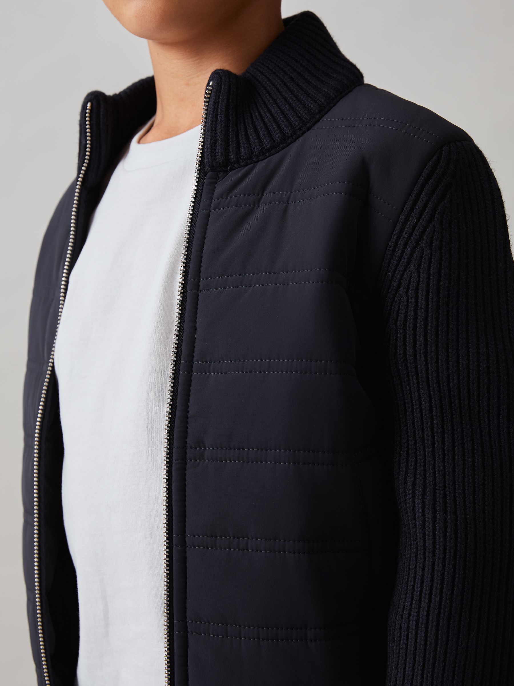 9-13 yrs Hybrid Quilt and Knit Zip Through Jacket in Navy