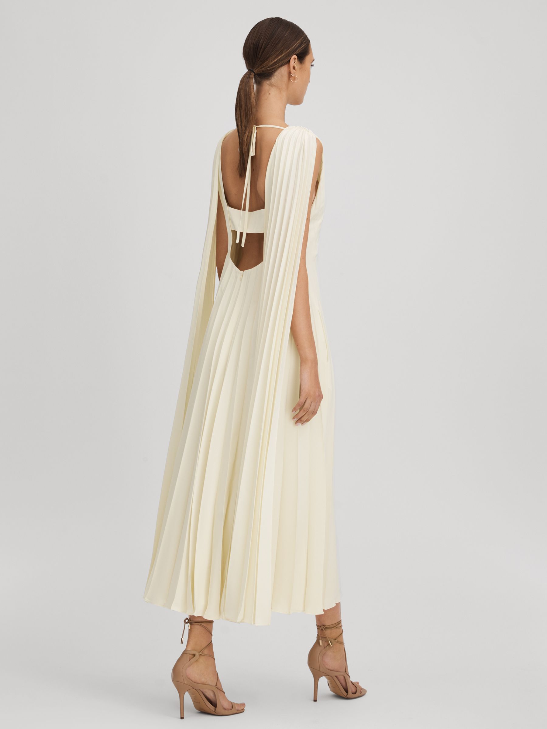 Pleated Cape Sleeve Midi Dress in Lemon