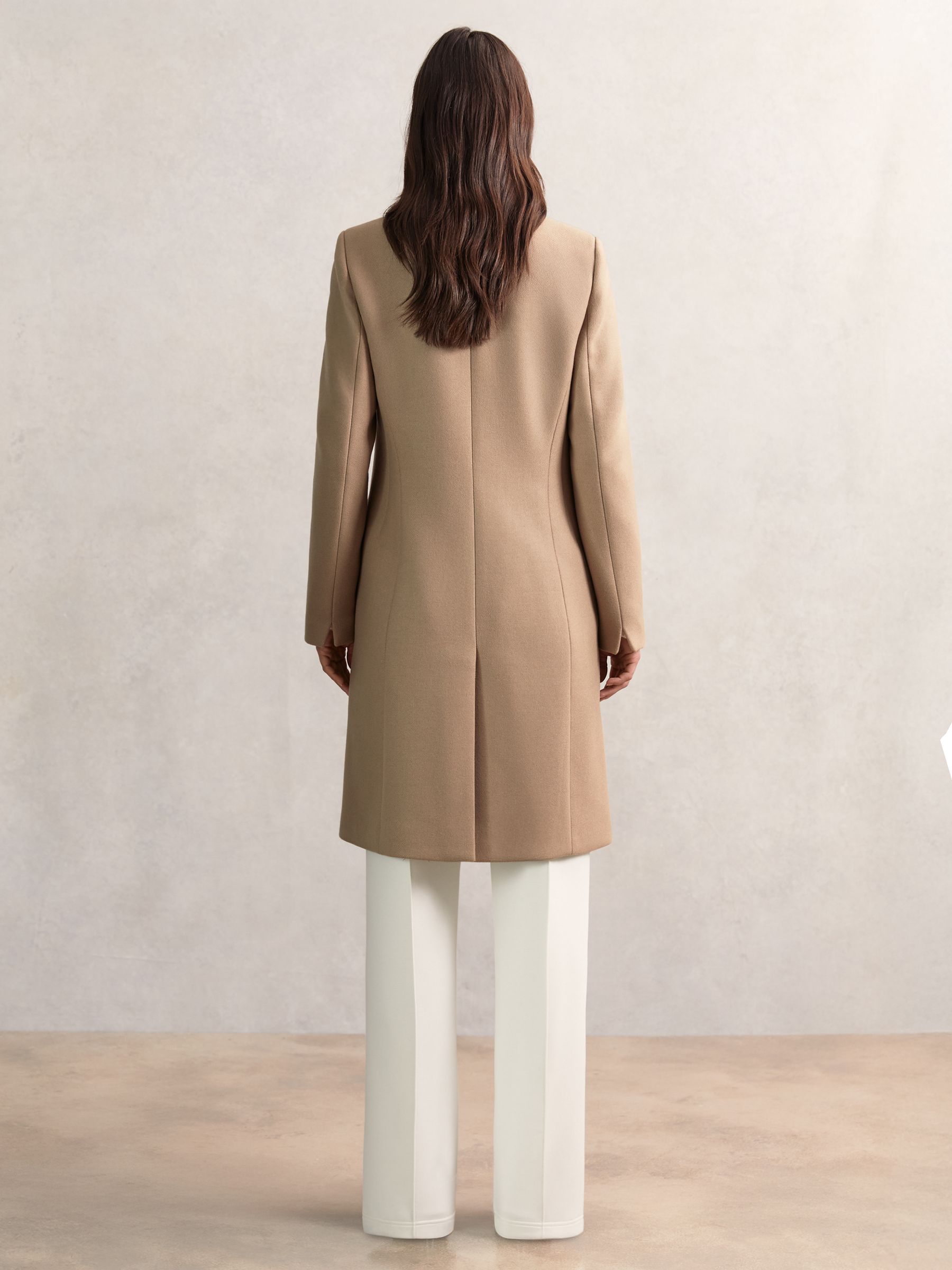 Wool-Blend Wrapover Mid-Length Coat in Camel