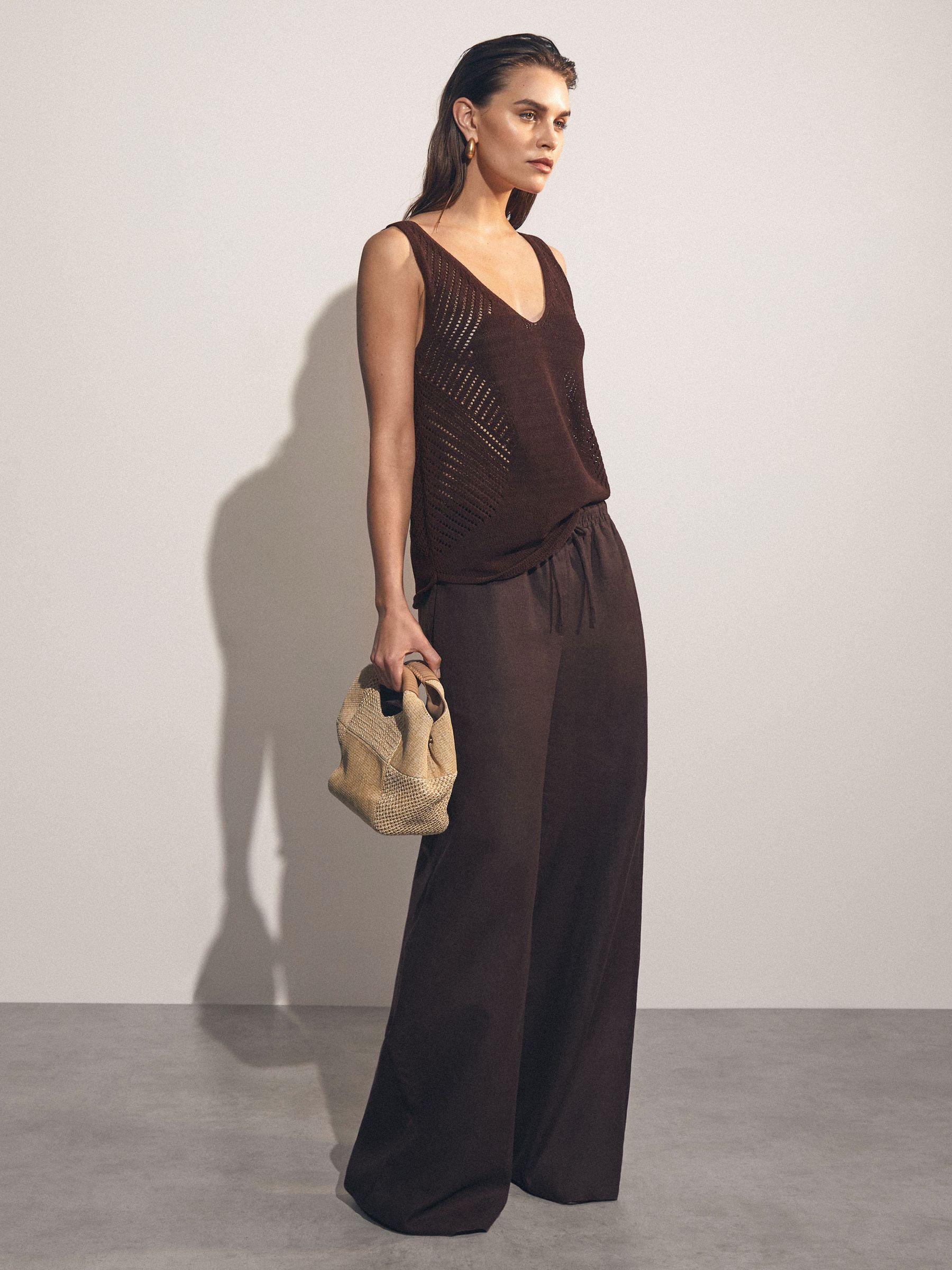 Cotton Blend Open Knit Vest in Chocolate Brown