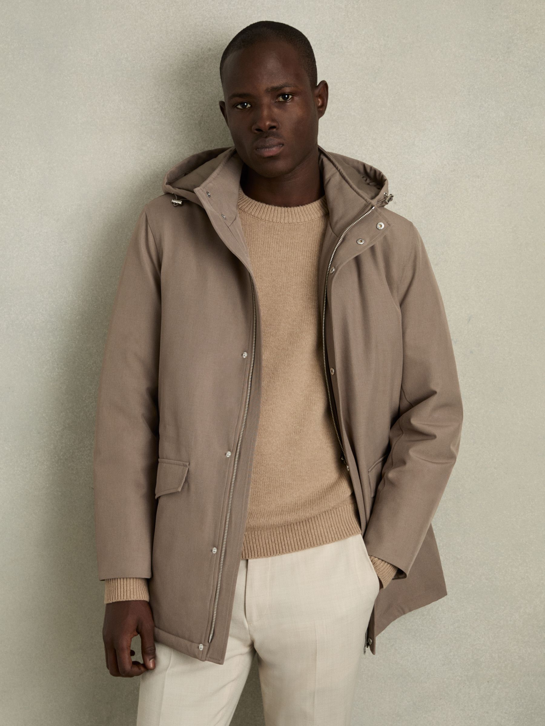 Hooded Zip-Through Padded Jacket in Coffee Brown