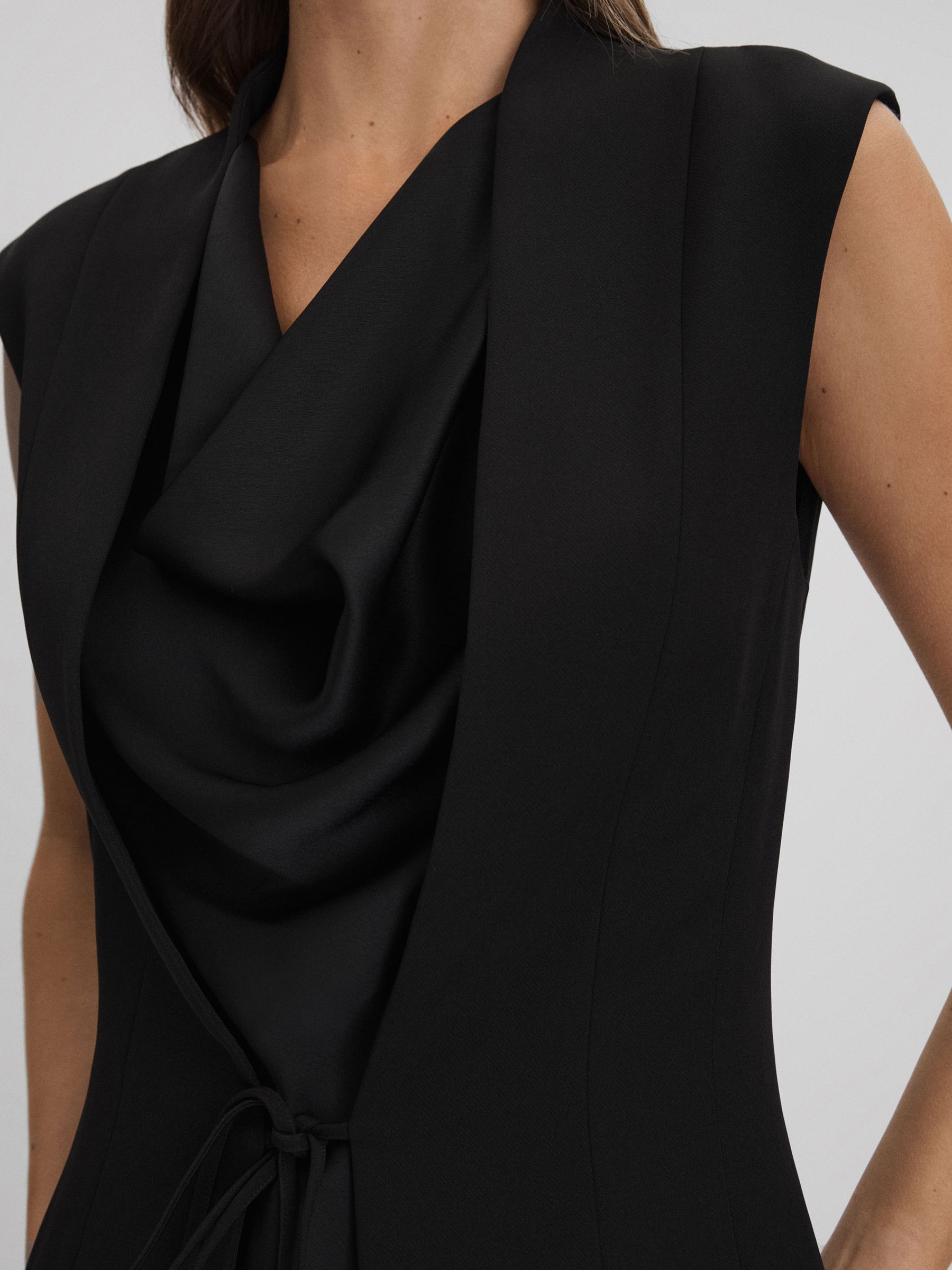 Halston Cowl Neck Wrap Midi Dress in Black