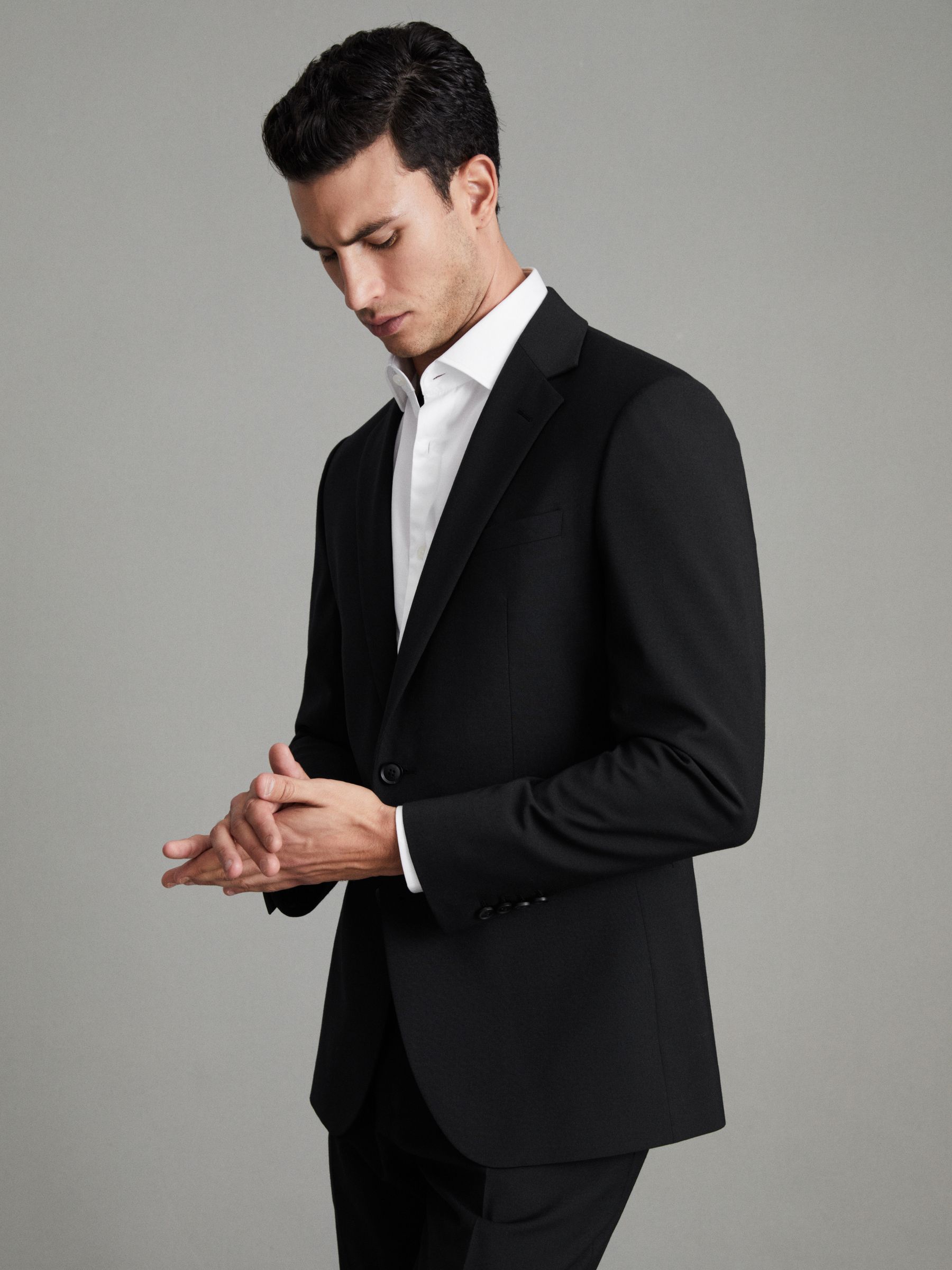 Slim-Fit Wool-Blend Single-Breasted Suit Blazer in Black