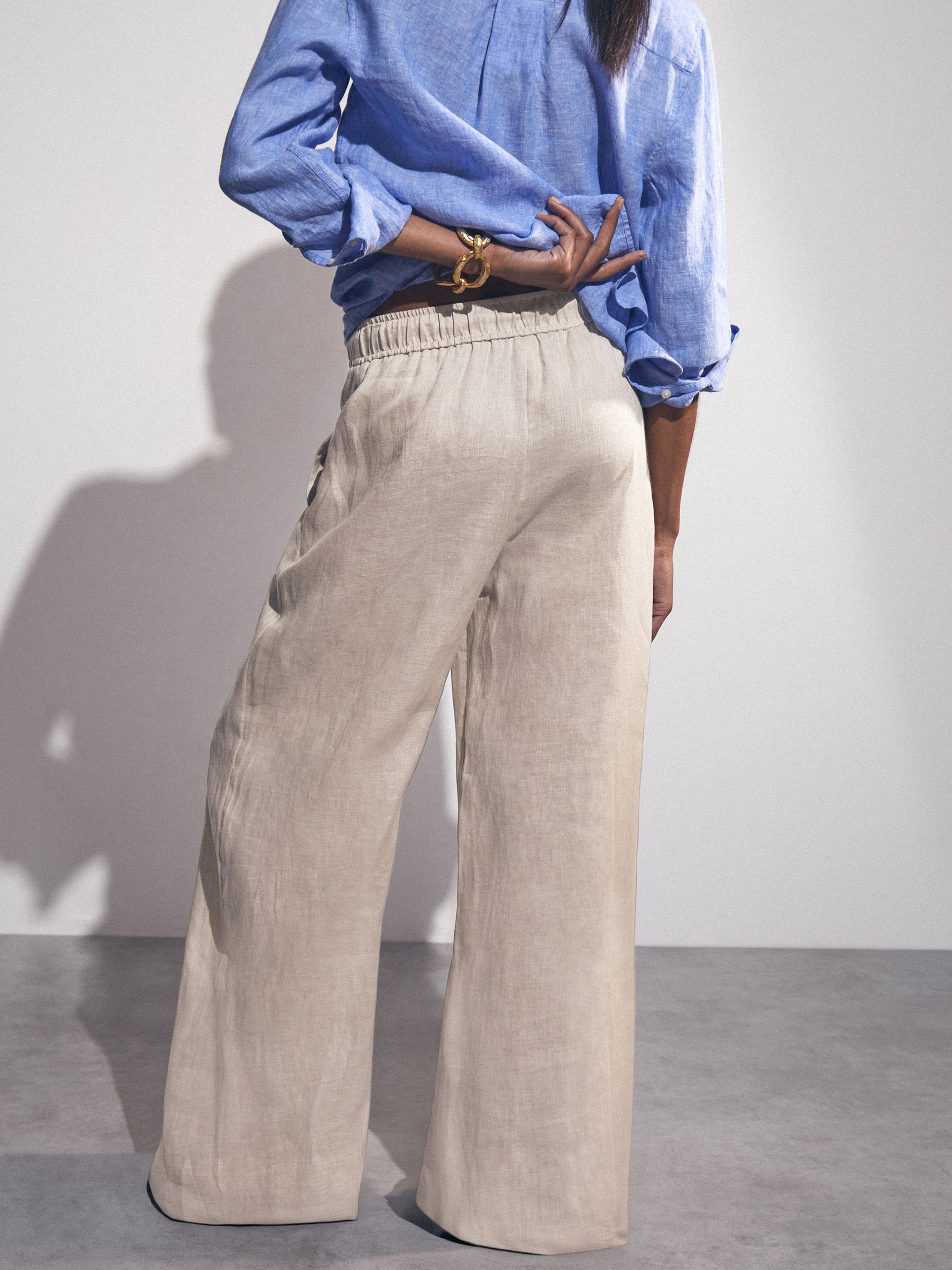 Linen-Blend Wide-Leg Trousers in Neutral