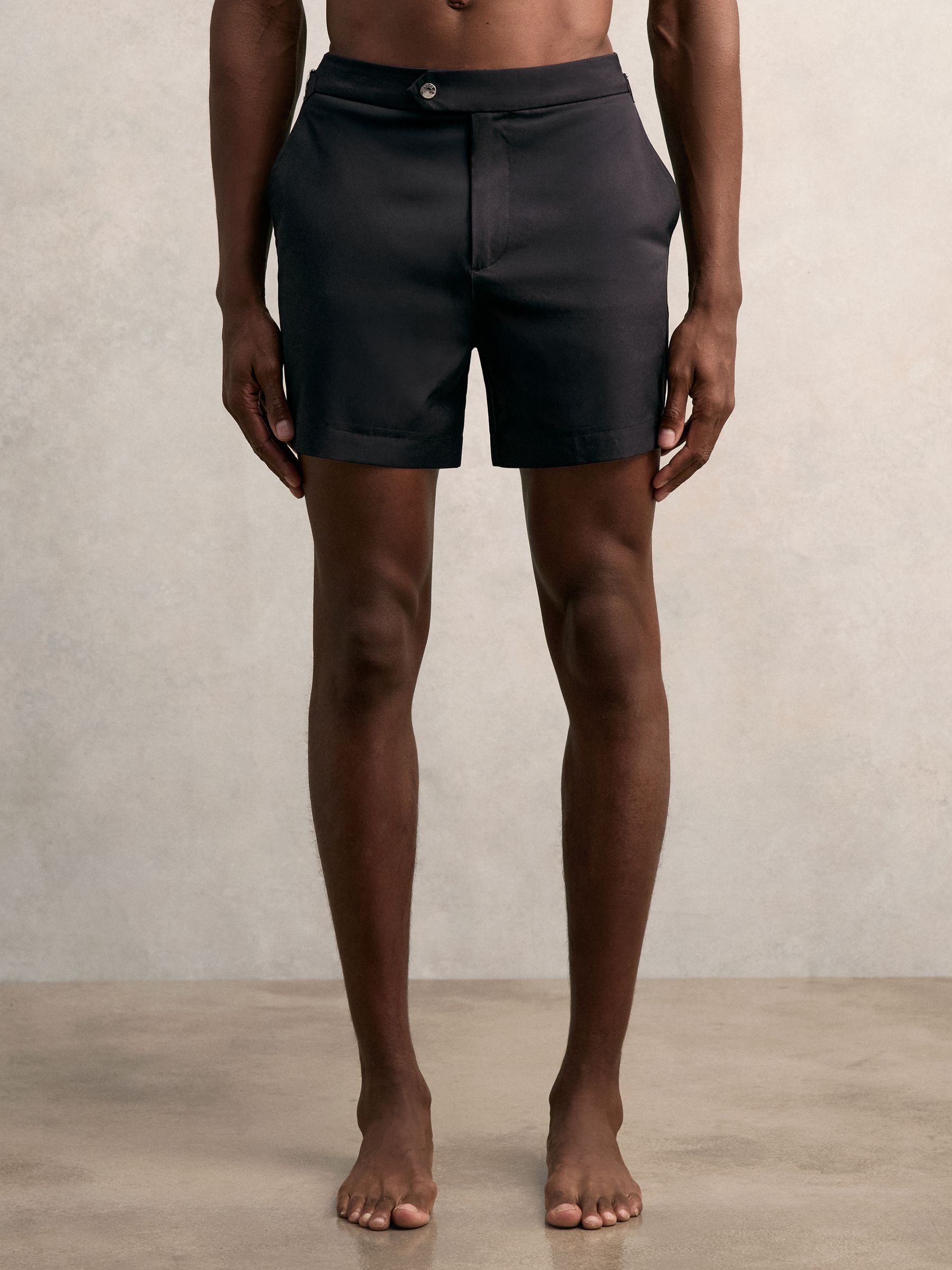 Stripe Side Adjuster Swim Shorts in Navy/Blue Stripe