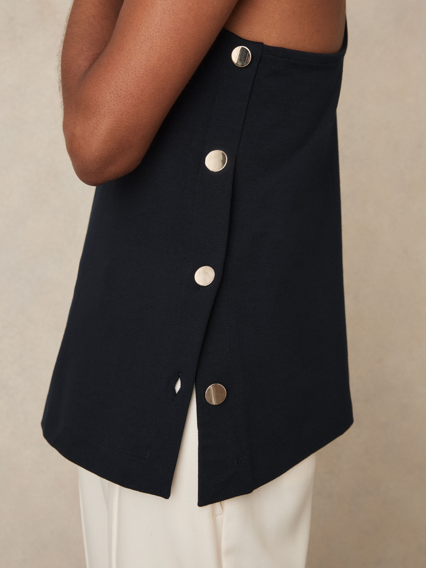 Button Side Sleeveless Top in Navy