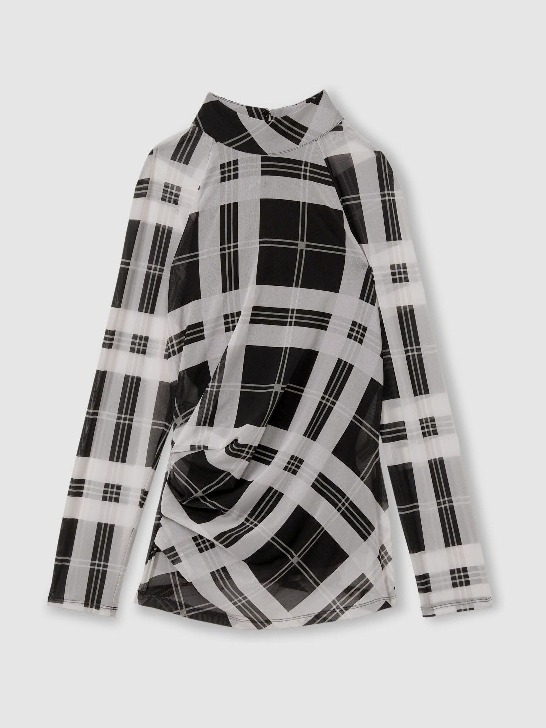 Checked Ruched Top in Black/White