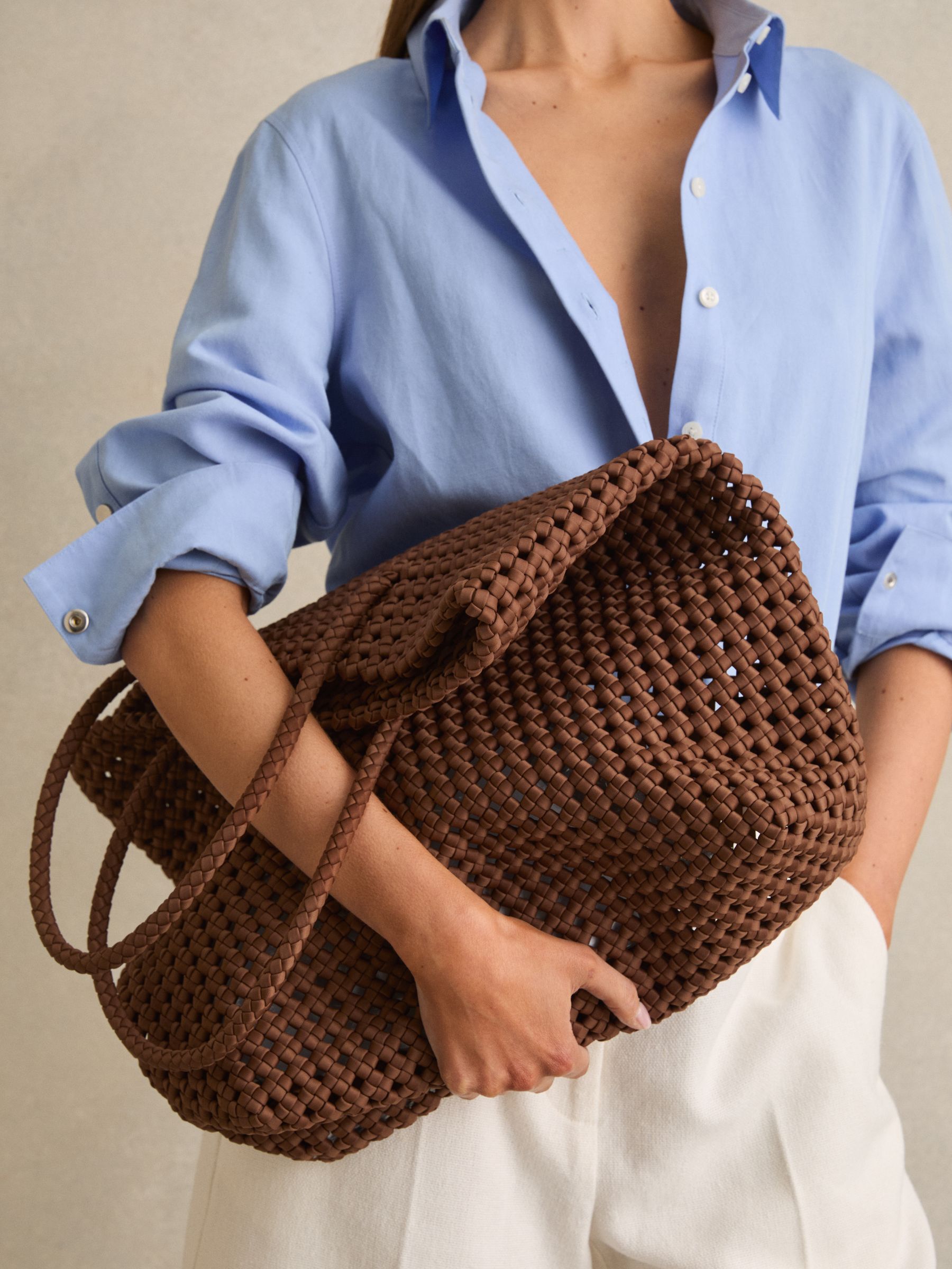 Woven Neoprene Tote Bag in Tan