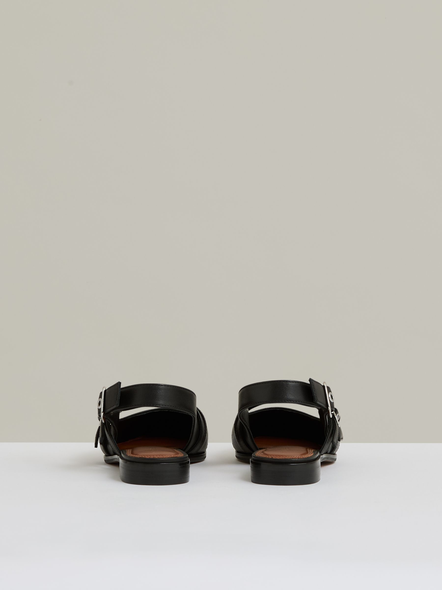 Leather Buckle-Strap Flat Mules in Black