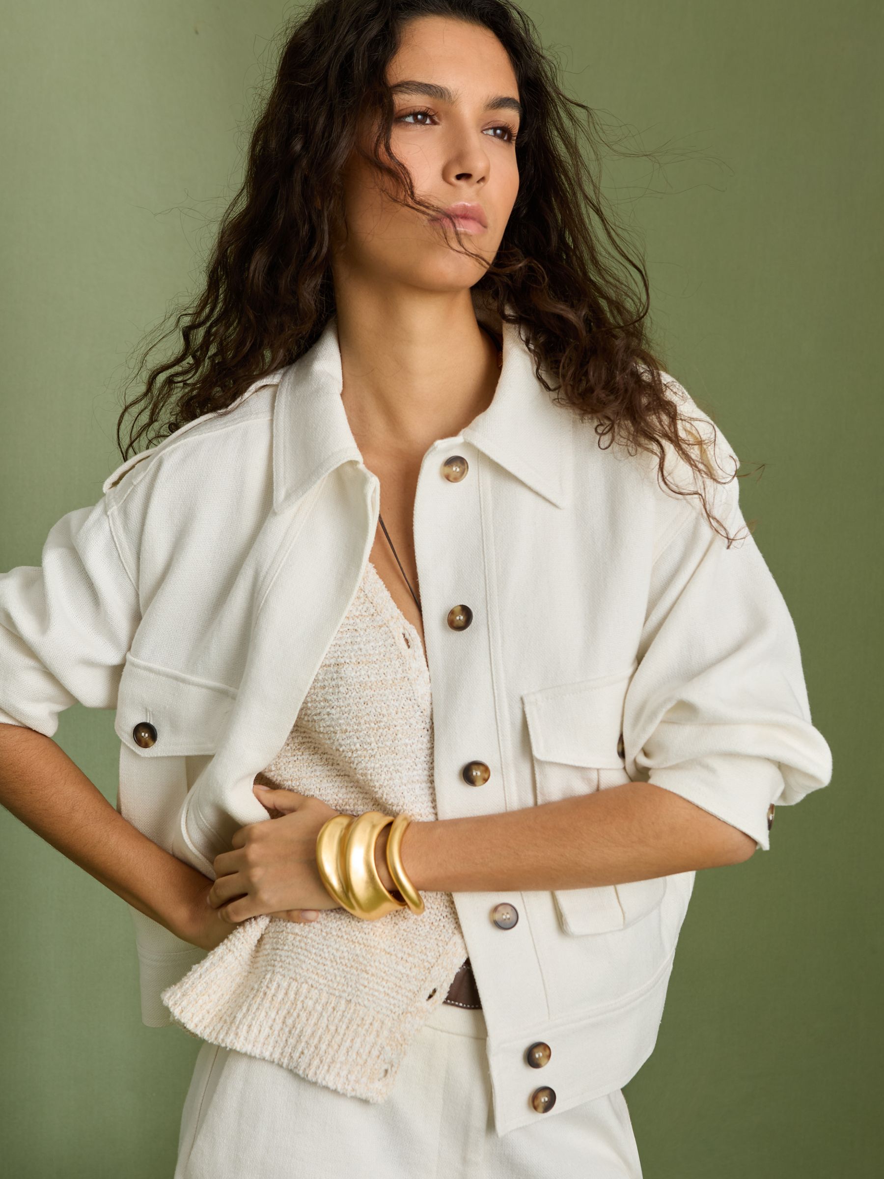 Linen-Blend Twin-Pocket Jacket in White