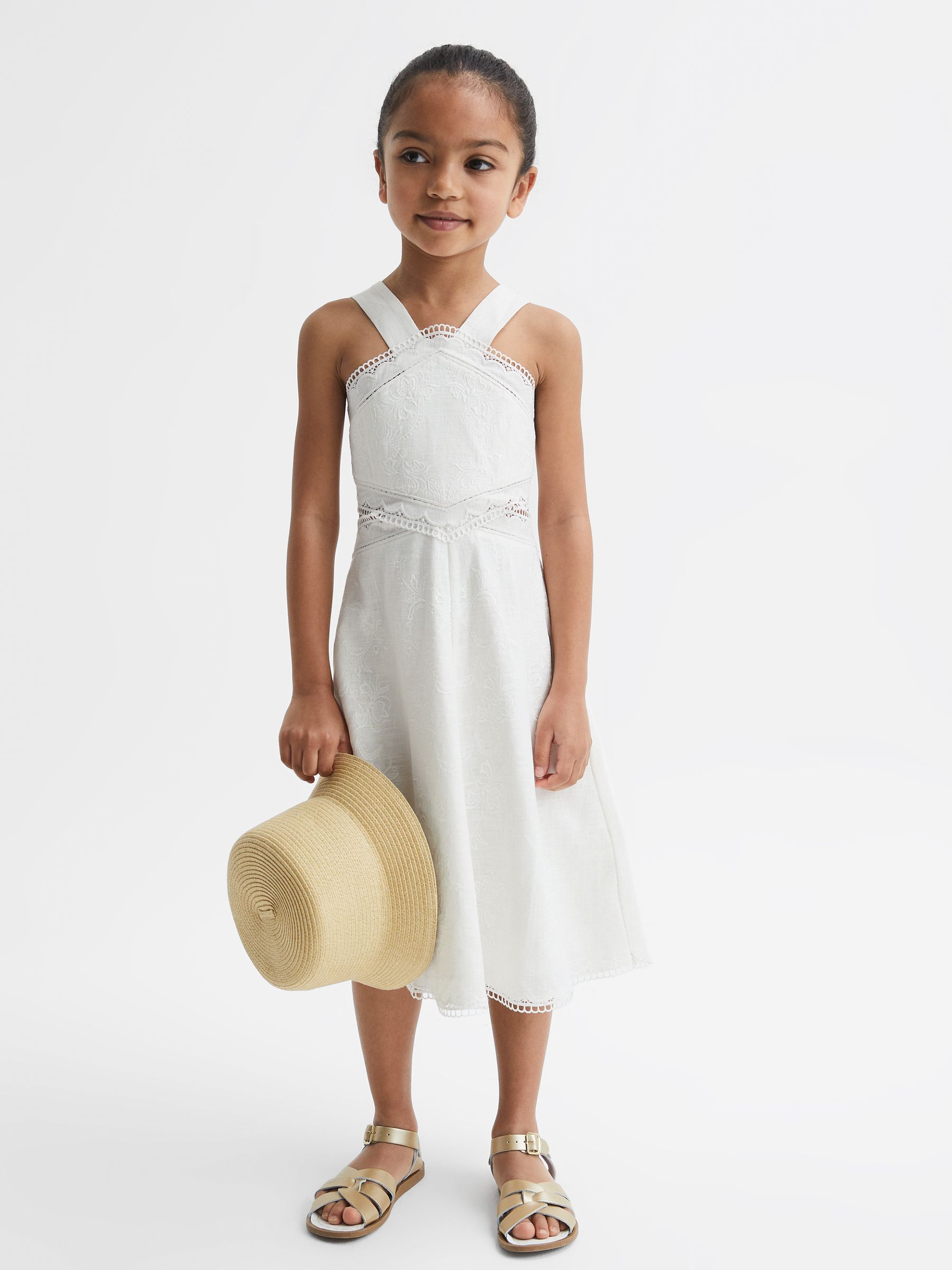 4-9 yrs Cross Back Embroidered Dress in Ivory