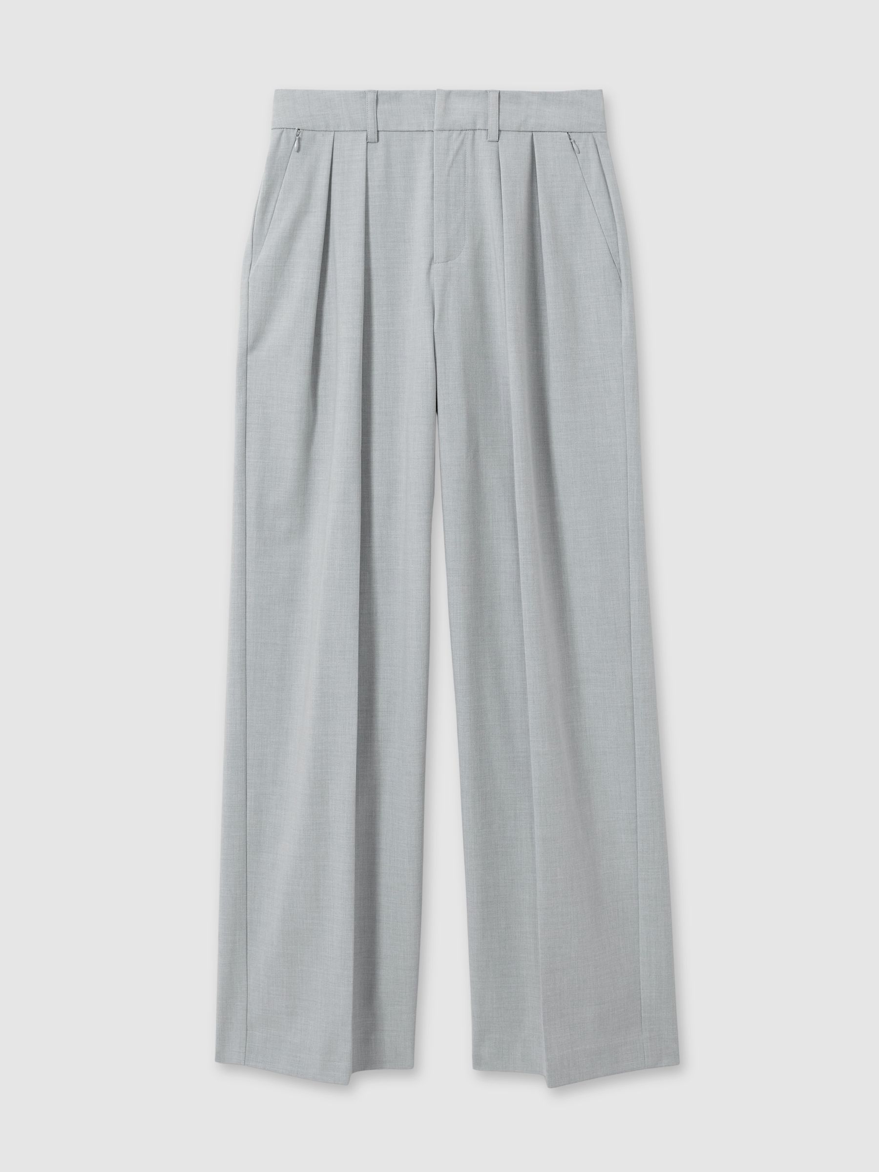 Good American Pleated Sharkskin Suit Trousers in Grey