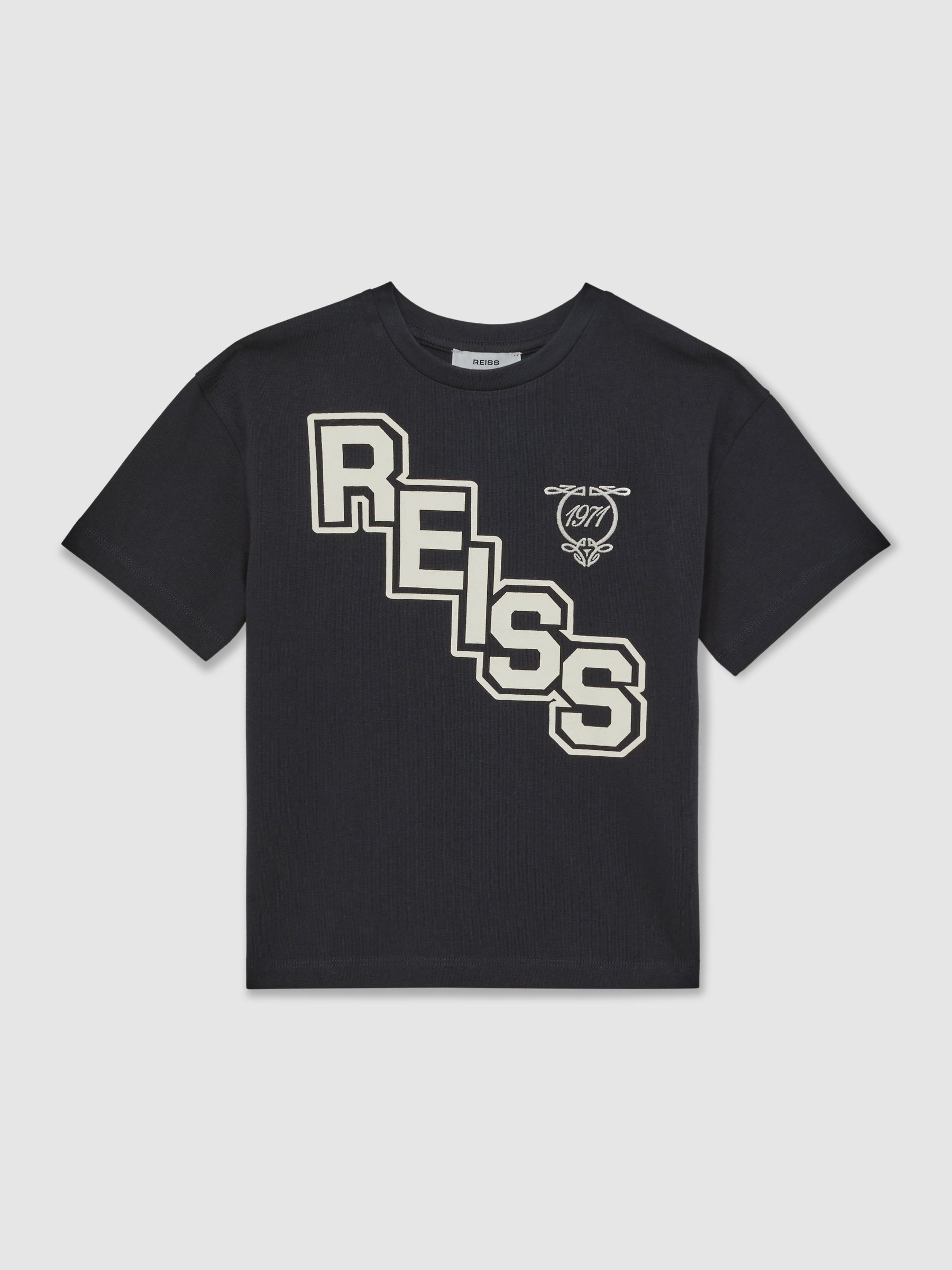 3-9 yrs Cotton Oversized Logo T-Shirt in Navy/White