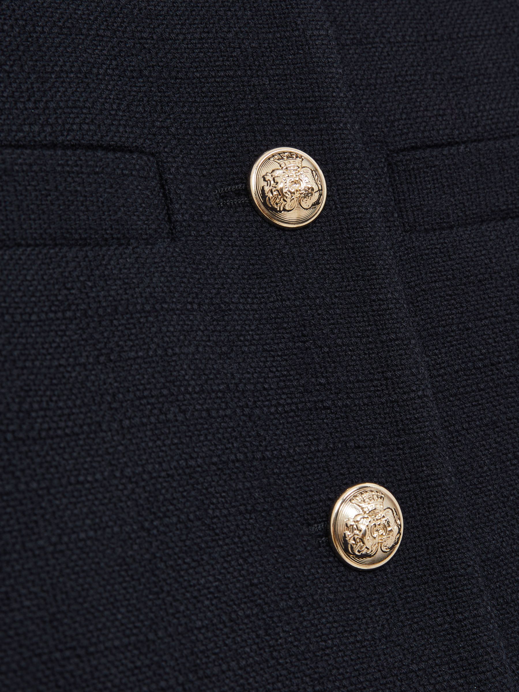 Cropped Wool Single Breasted Jacket in Navy