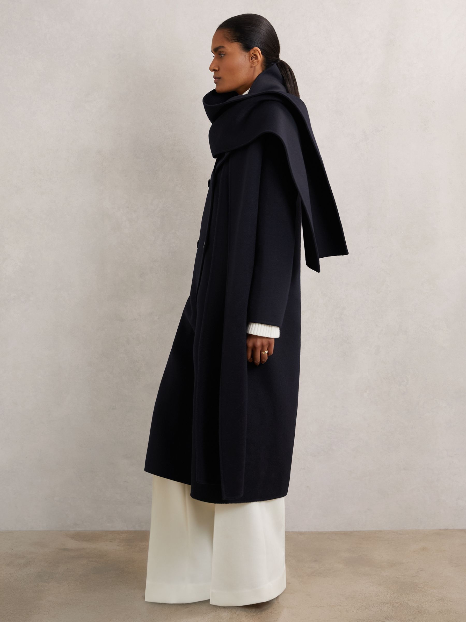Petite Wool-Blend Scarf Blindseam Coat in Navy