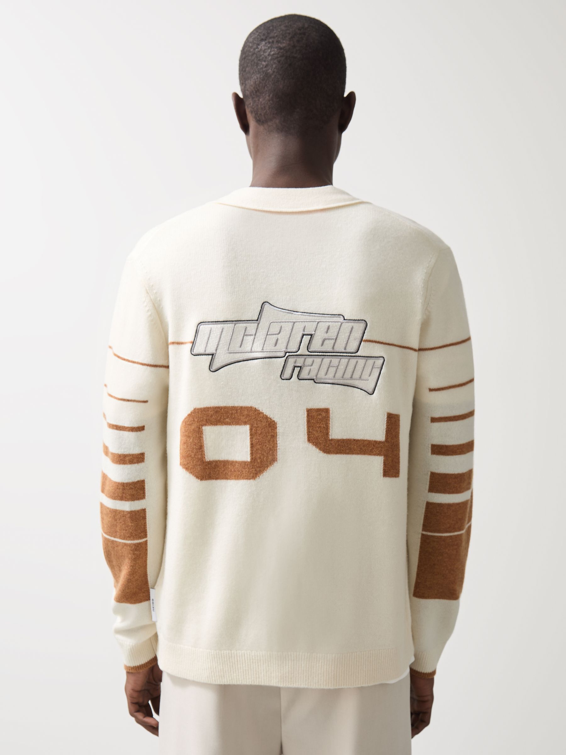 McLaren F1 Team Varsity Cardigan Wool-Cashmere in Off White/Camel