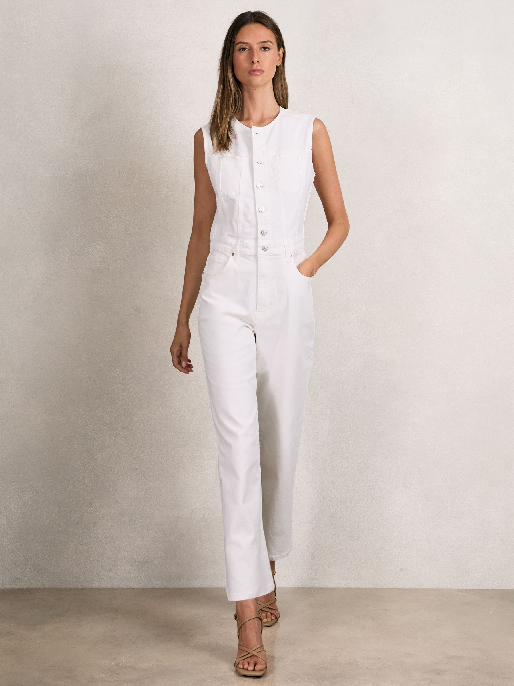 Paige Denim Straight Leg Jumpsuit in Ecru