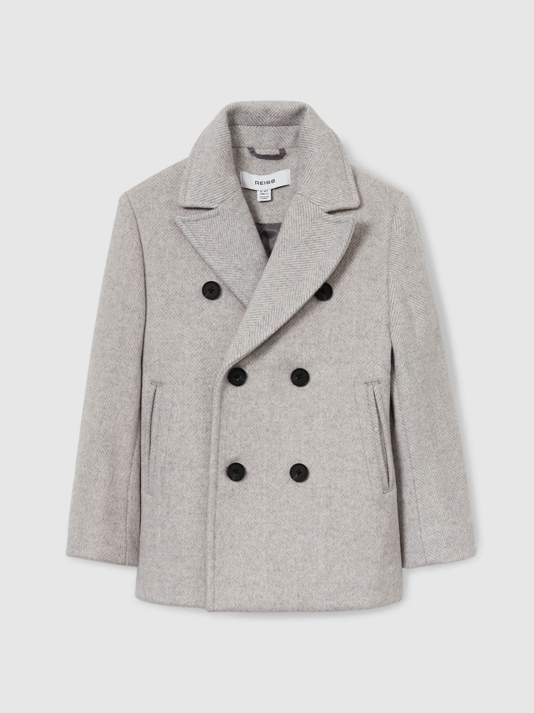 9-13 yrs Wool Blend Twill Double Breasted Coat in Soft Grey Melange