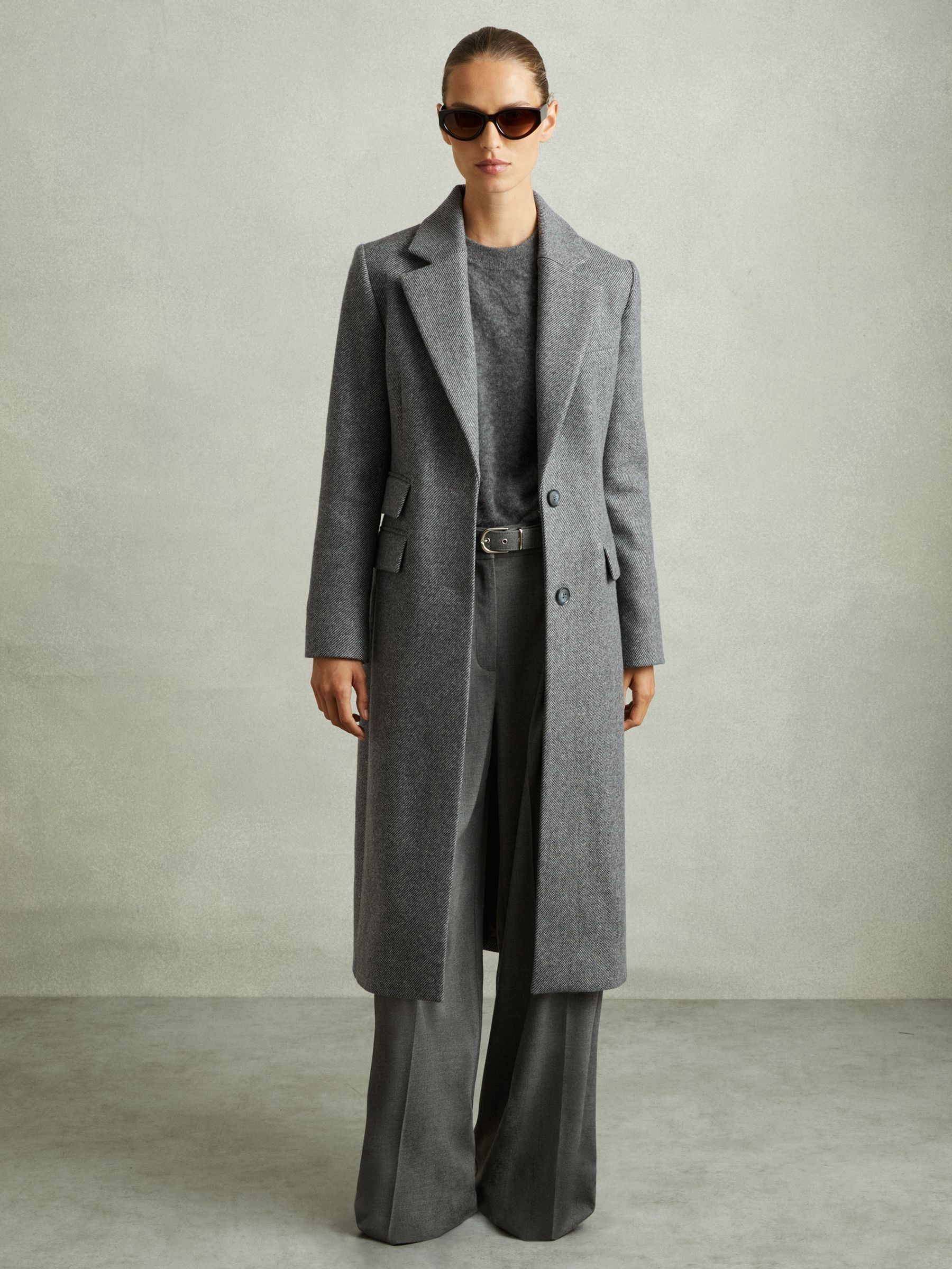 Wool-Blend Longline Coat in Grey