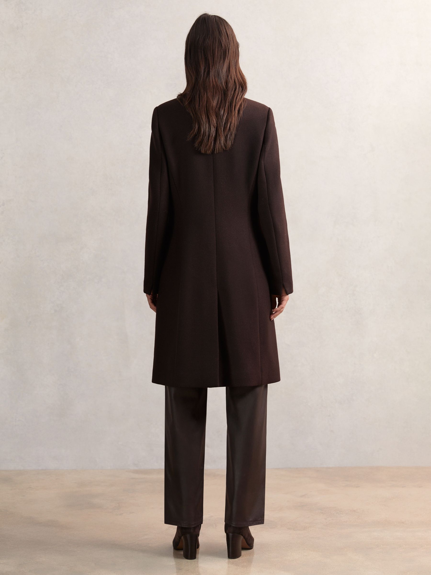 Petite Wool-Blend Wrapover Mid-Length Coat in Chocolate Brown
