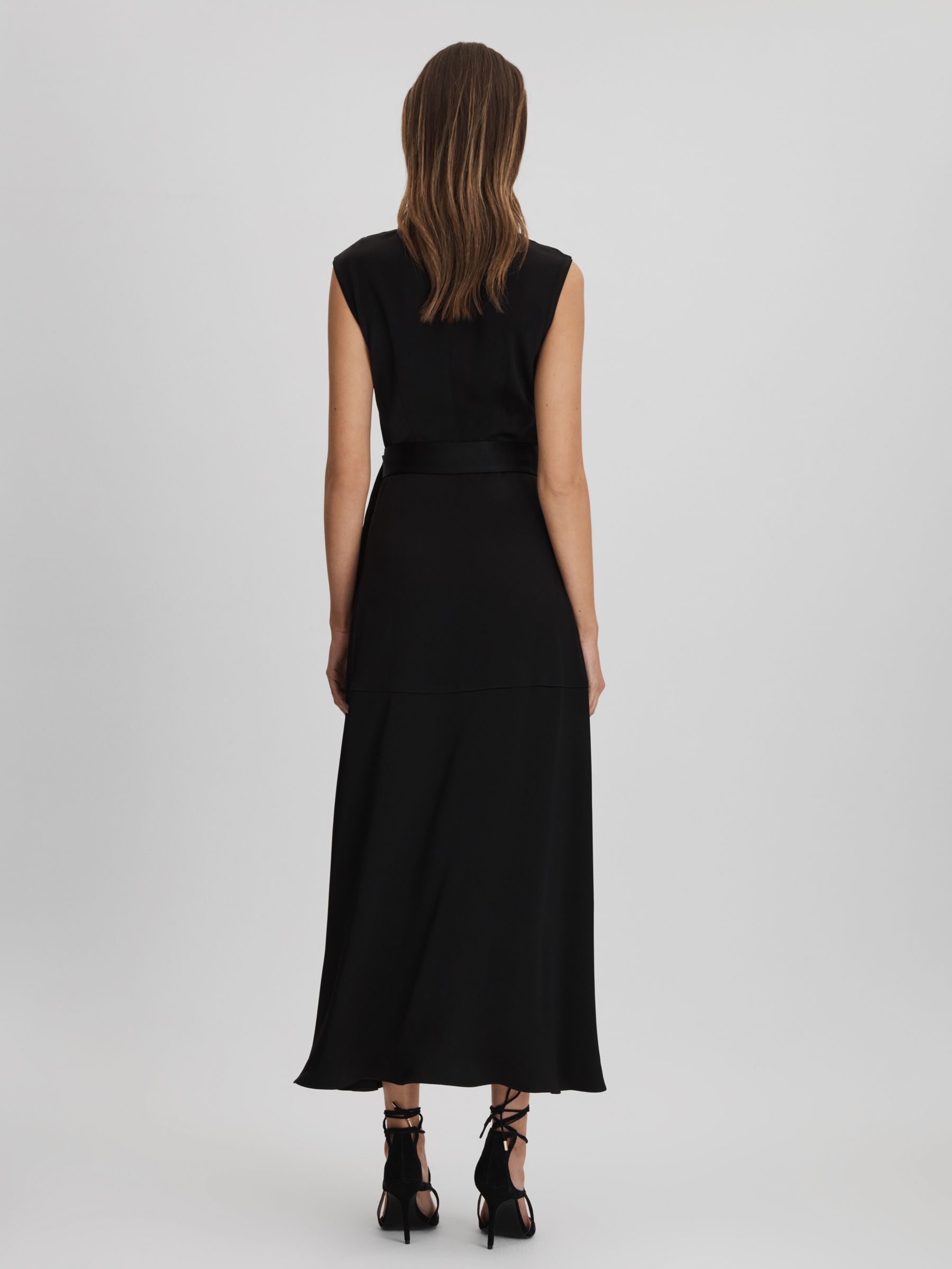 Strappy Asymmetric Midi Dress in Black