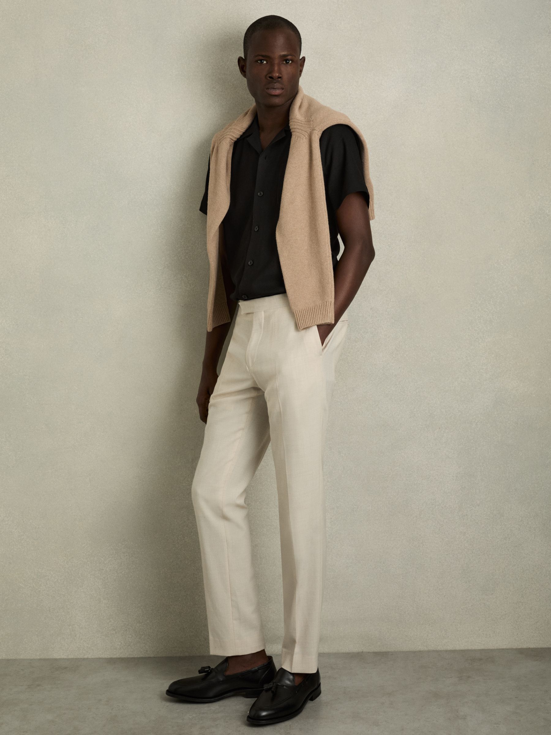 Herringbone Twill Cuban Collar Short Sleeve Shirt in Black