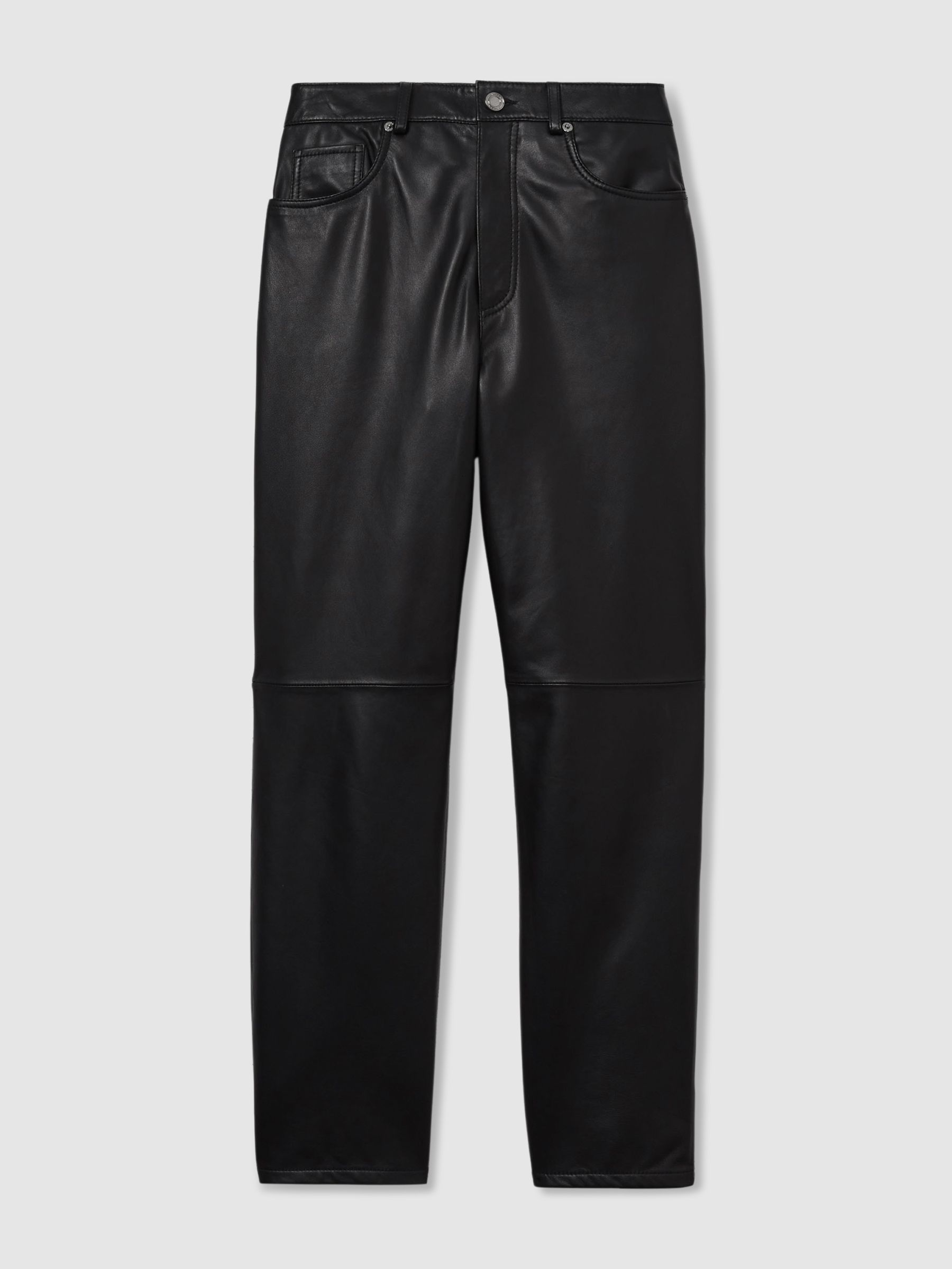 Leather Slim-Leg Trousers in Black