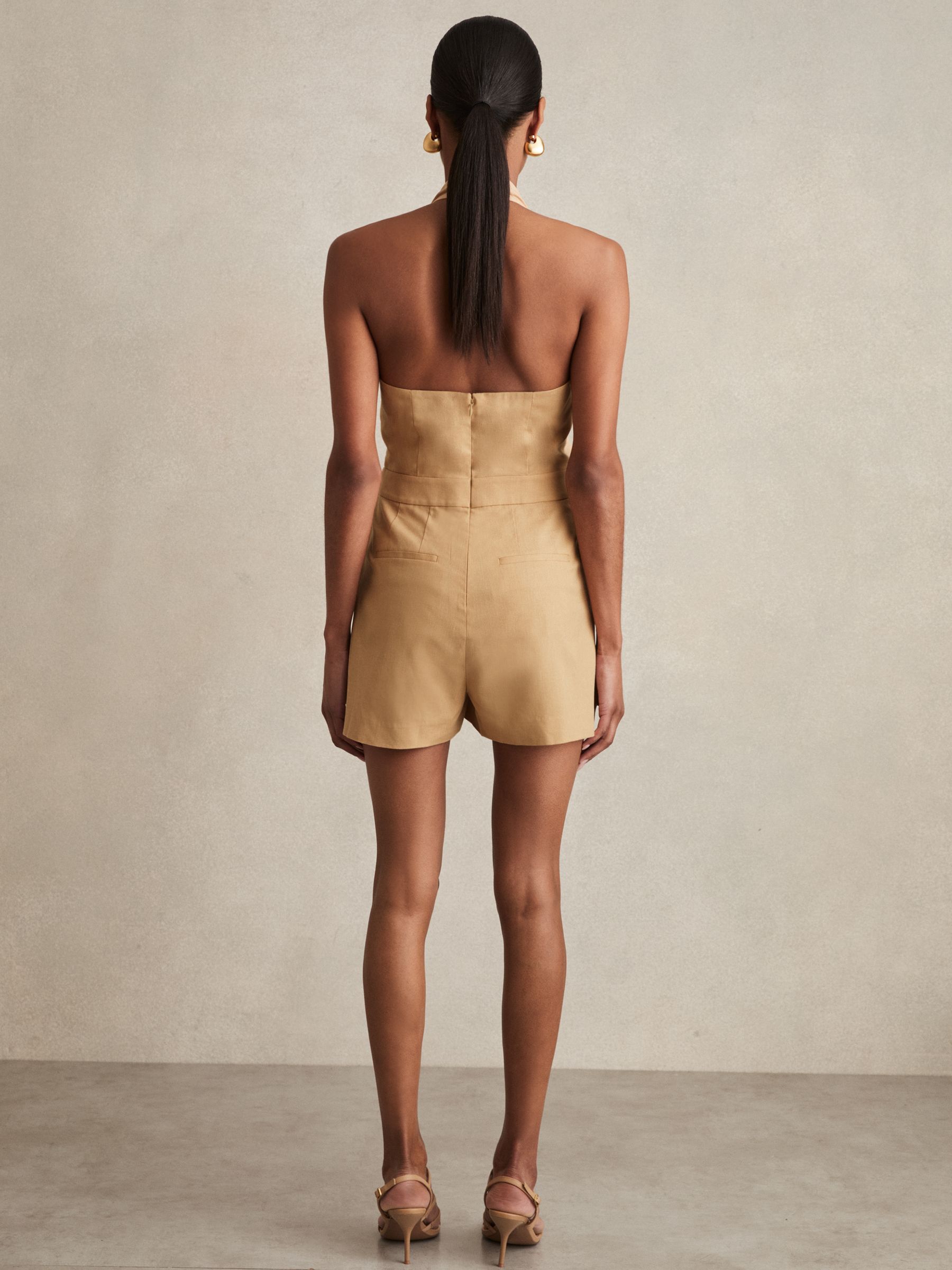 Lyocell Cotton Halter Skort Playsuit in Camel