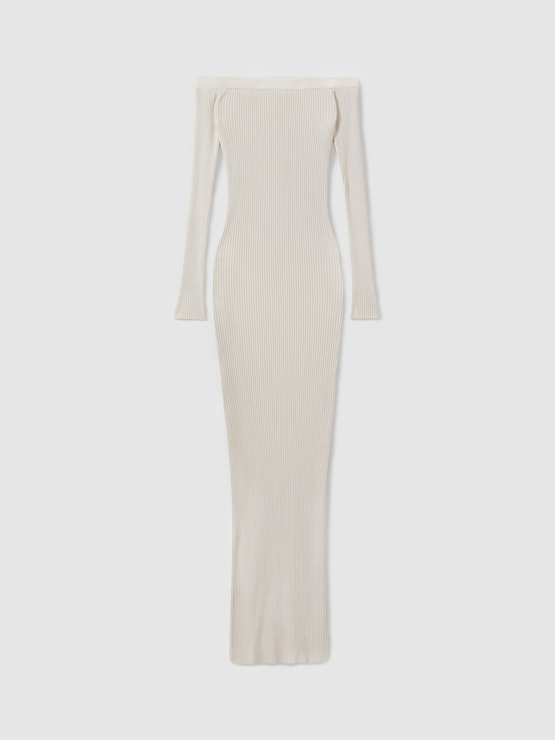 Good American Ribbed Off The Shoulder Maxi Dress in Cloud White