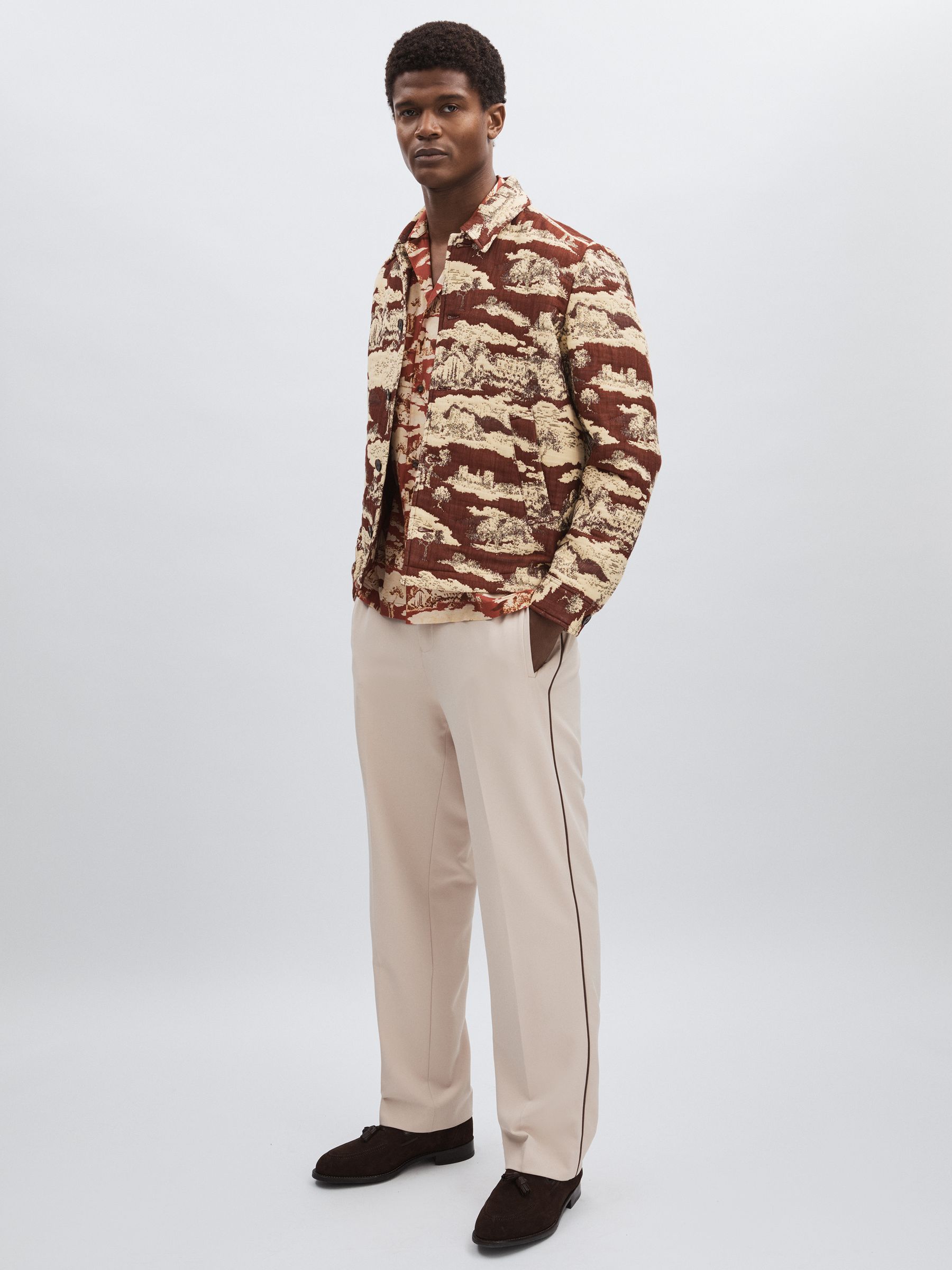 Les Deux Woven Ruins Overshirt in Red/Cream