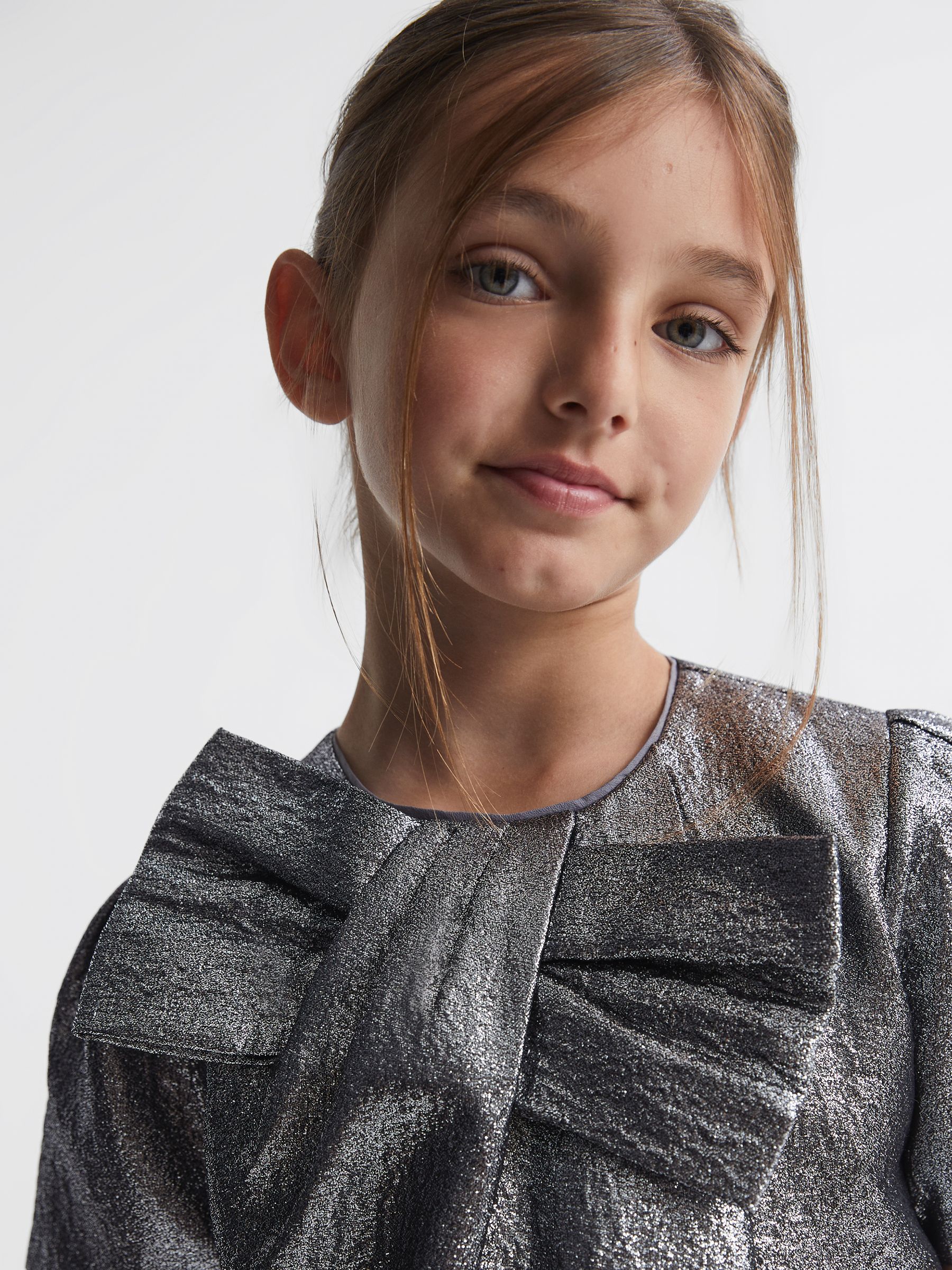 Metallic Bow Dress in Silver