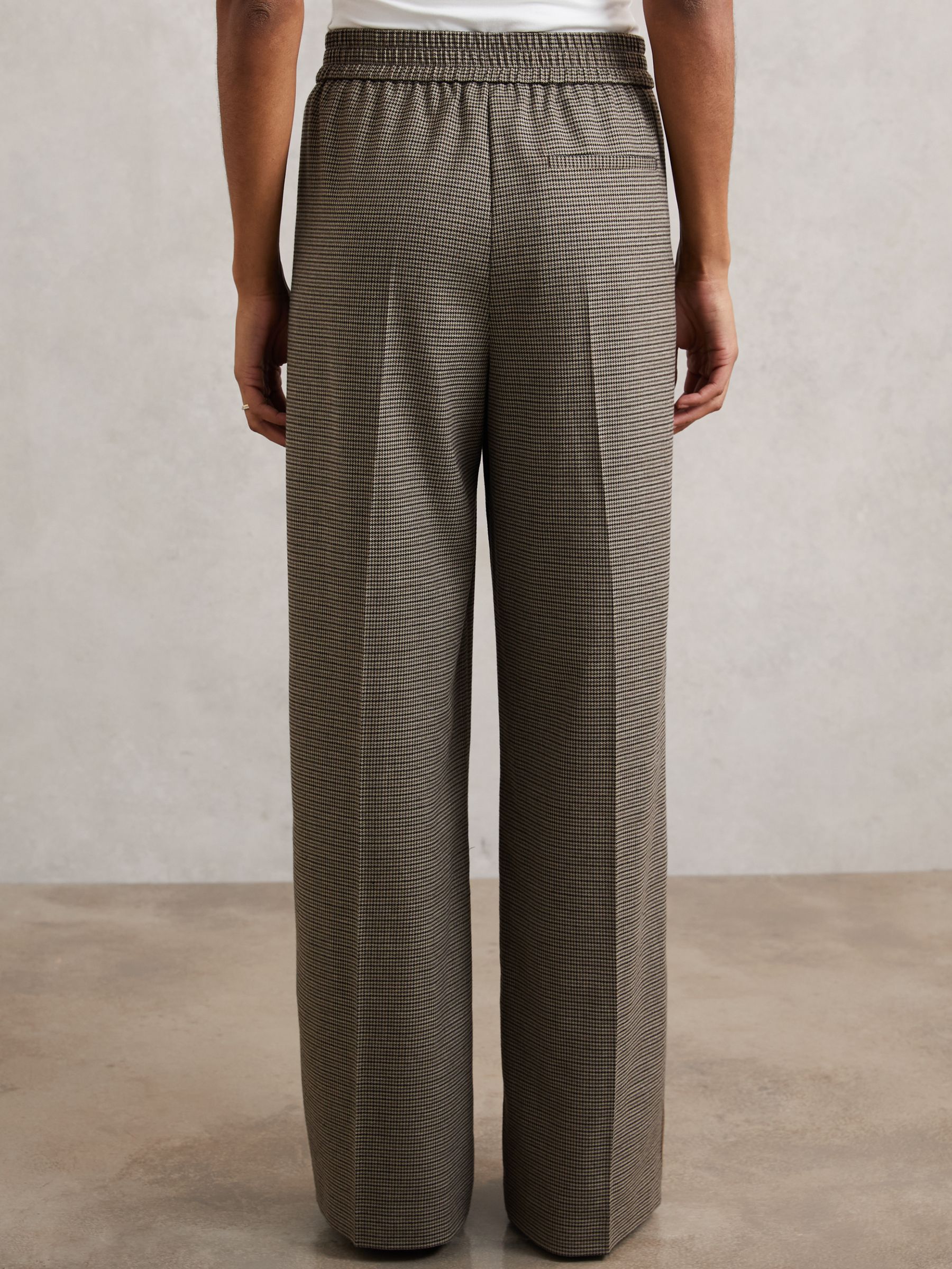 Side-Stripe Wide-Leg Check Trousers in Neutral Check