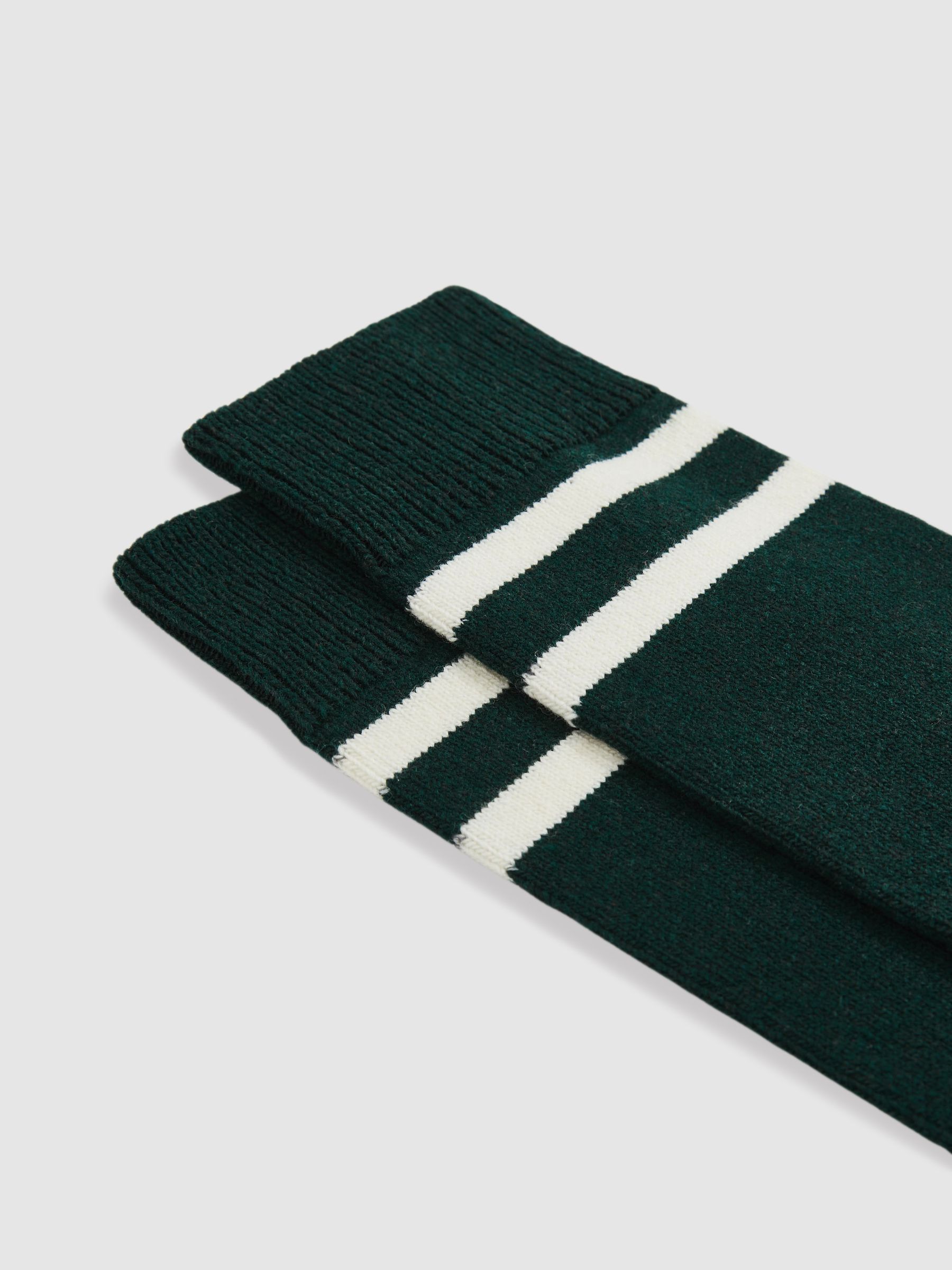 Striped Socks With Wool And Cashmere in Forest Green/Ecru