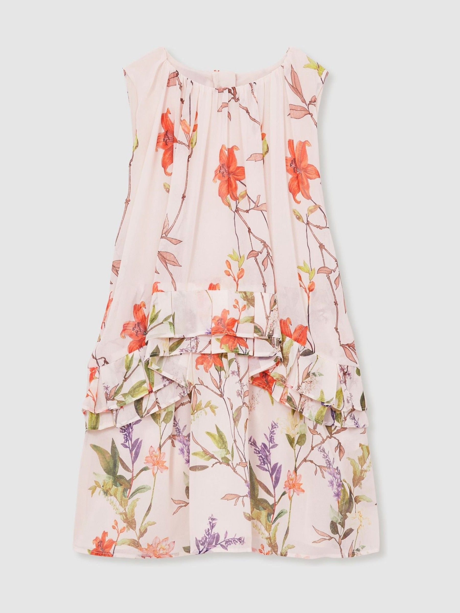 4-9 yrs Chiffon Floral-Print Tiered Dress in Pink Print